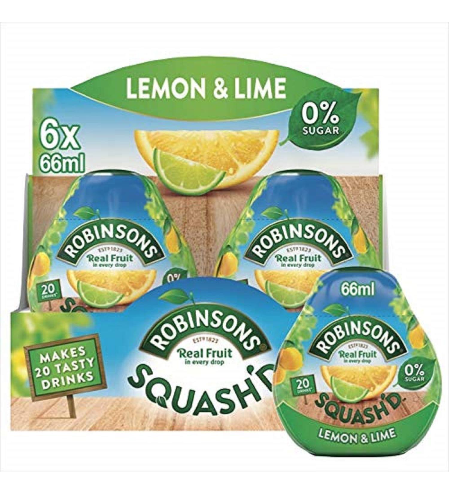 Robinsons Squash'D - 0 % de sucre v ritable courge de fruits faible teneur en calories citron et citron vert fait 20 boissons par paquet 6 paquets de 66 ml
