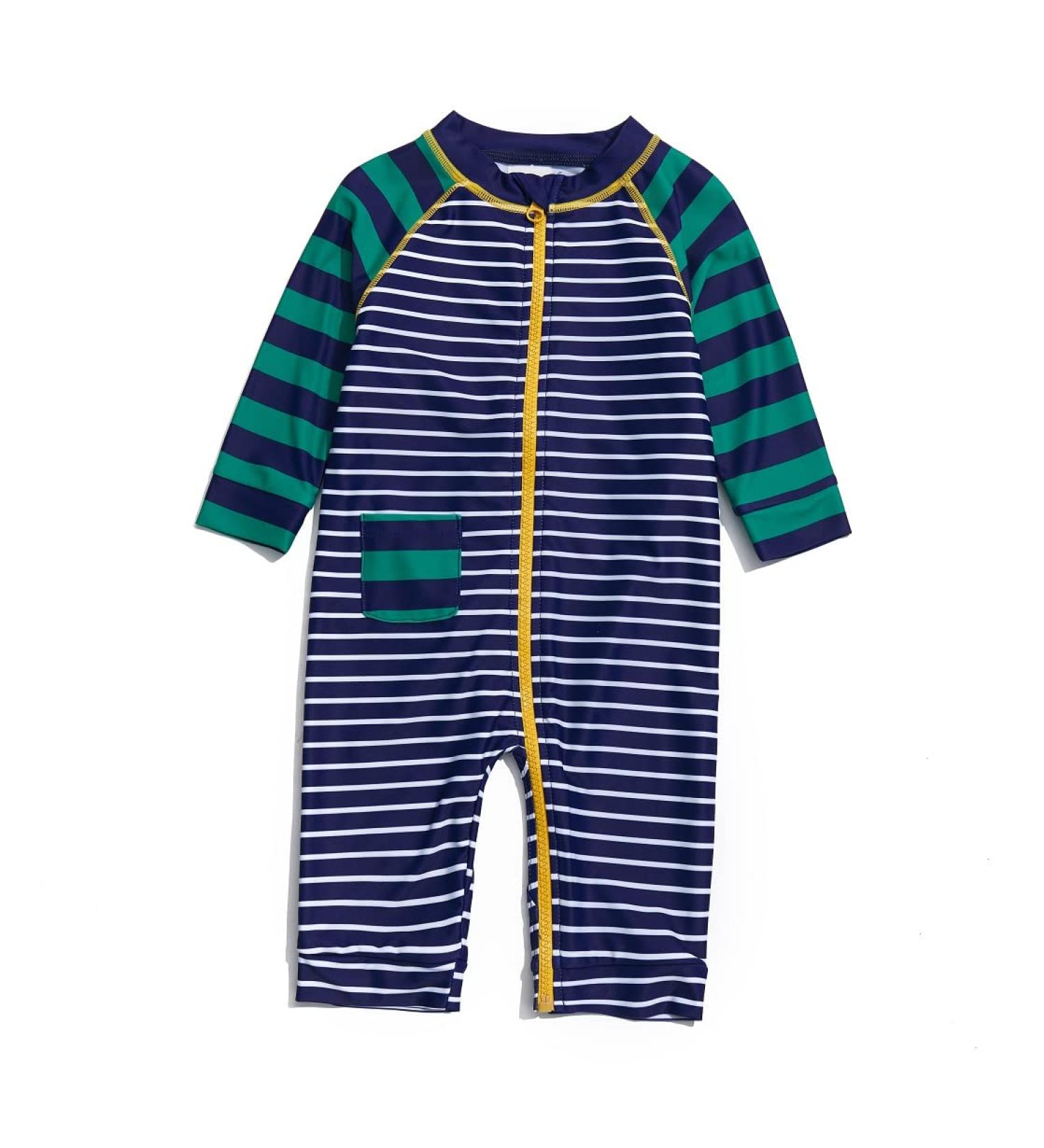 Bonverano Baby Boys Swimsuit UPF 50+ Sun Protection 12-18 Months Stripe 2 - Full-Length Zipper One Piece Swimwear - Buy Online on GoSupps.com
