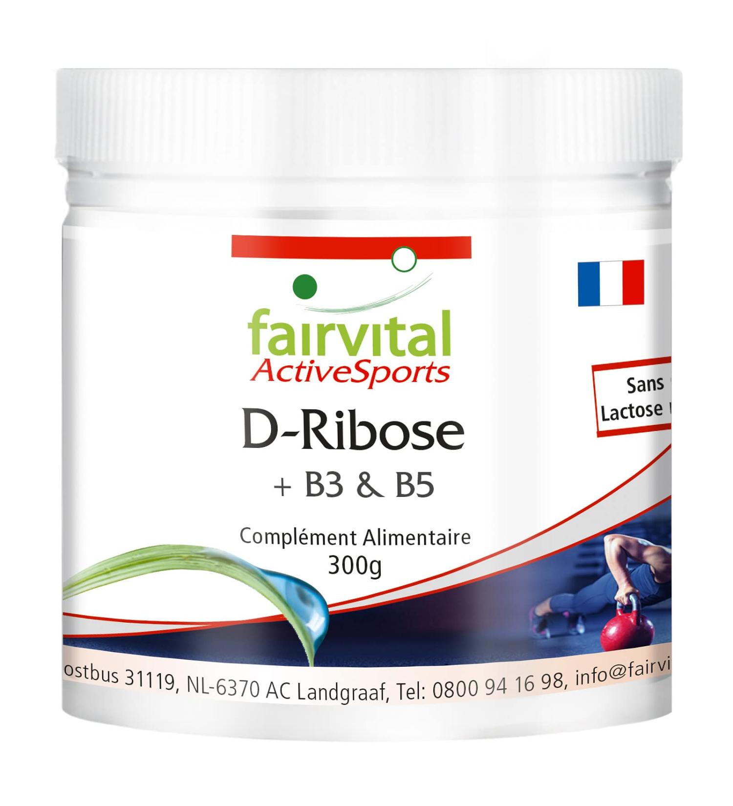 Fairvital | D-Ribose powder - combined with vitamins B3 and B5 - VEGAN - 300g - Buy Online on GoSupps.com