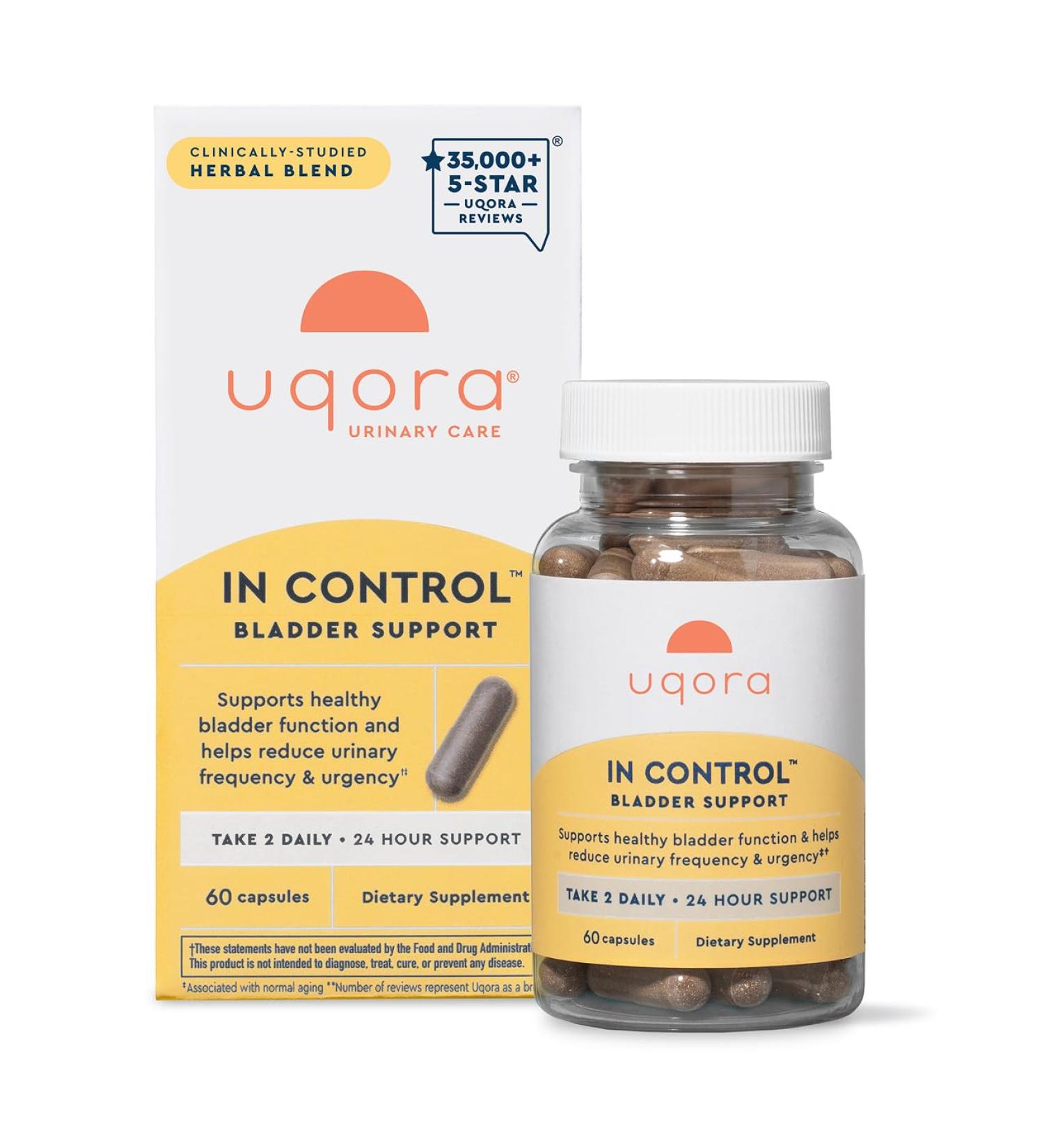 Uqora in Control Bladder Support - Daily Bladder Care & Support for Urinary Comfort - Made with botanicals Like Horsetail & Spicebush - Gluten-Free & Vegetarian - 60 Capsules 60 Count (Pack of 1) - Buy Online on GoSupps.com
