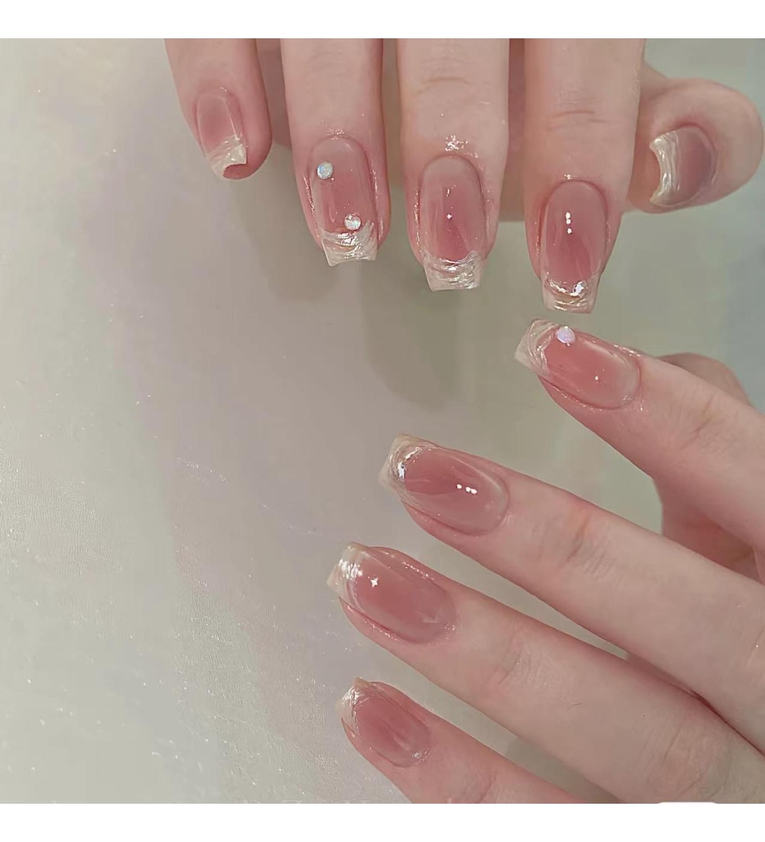 Hand manicure wearing nail patch powder blusher French cute bubble bead false naile (Color : Short T Size : XS) - Buy Online on GoSupps.com