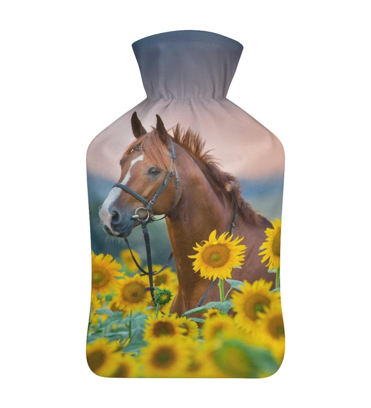 Buy Sunflower Horse Hot Water Bottle with Plush Cover | Hand Warmer for Adults & Kids - 26.5x15.3cm | International Shipping Available - Buy Online on GoSupps.com
