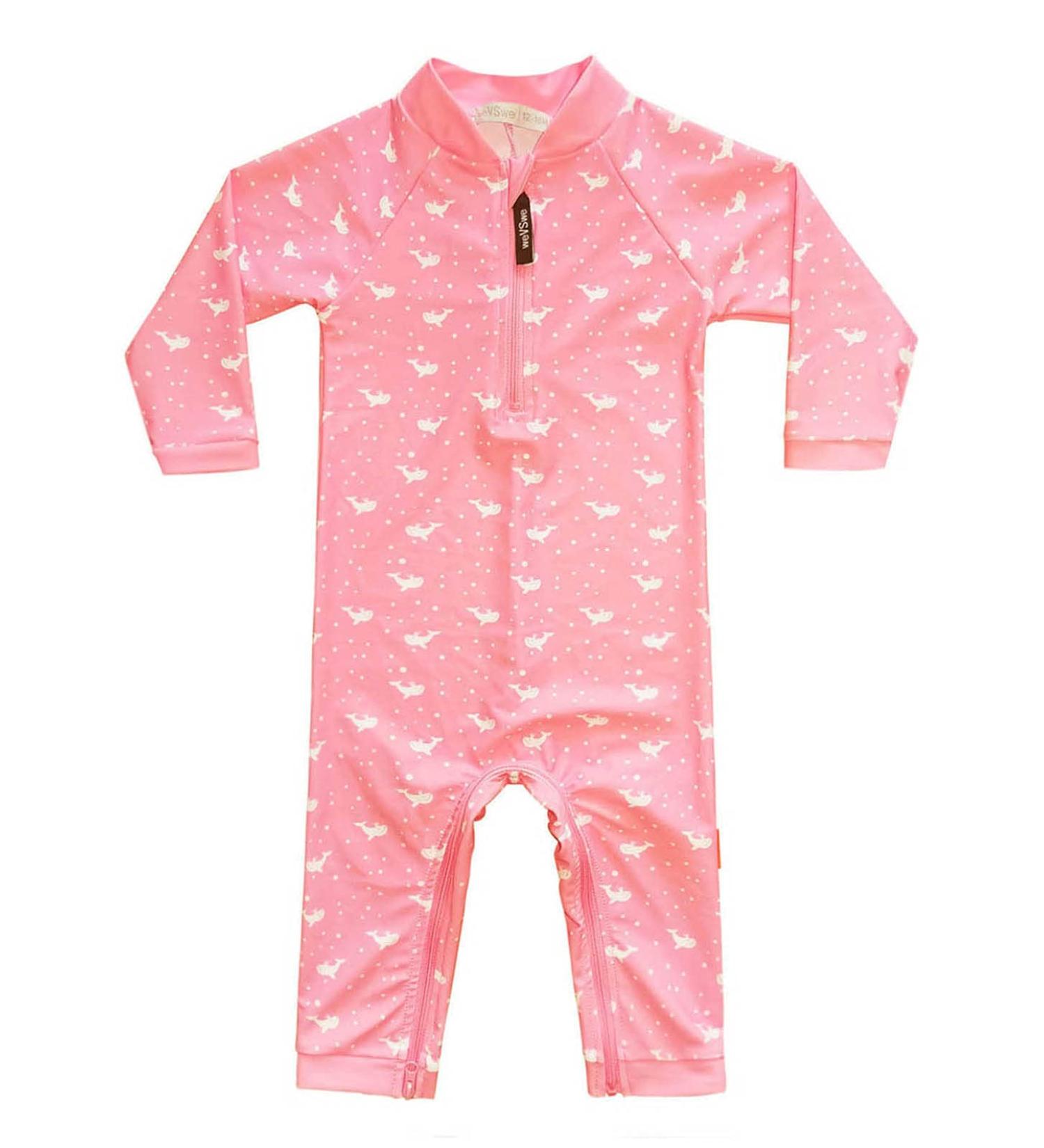 weVSwe Baby Toddler Boy Swimsuit | UPF 50+ Sun Protection Rash Guard Swimwear | Crotch Zipper | Pink Whale | 0-3 Years - Buy Online on GoSupps.com
