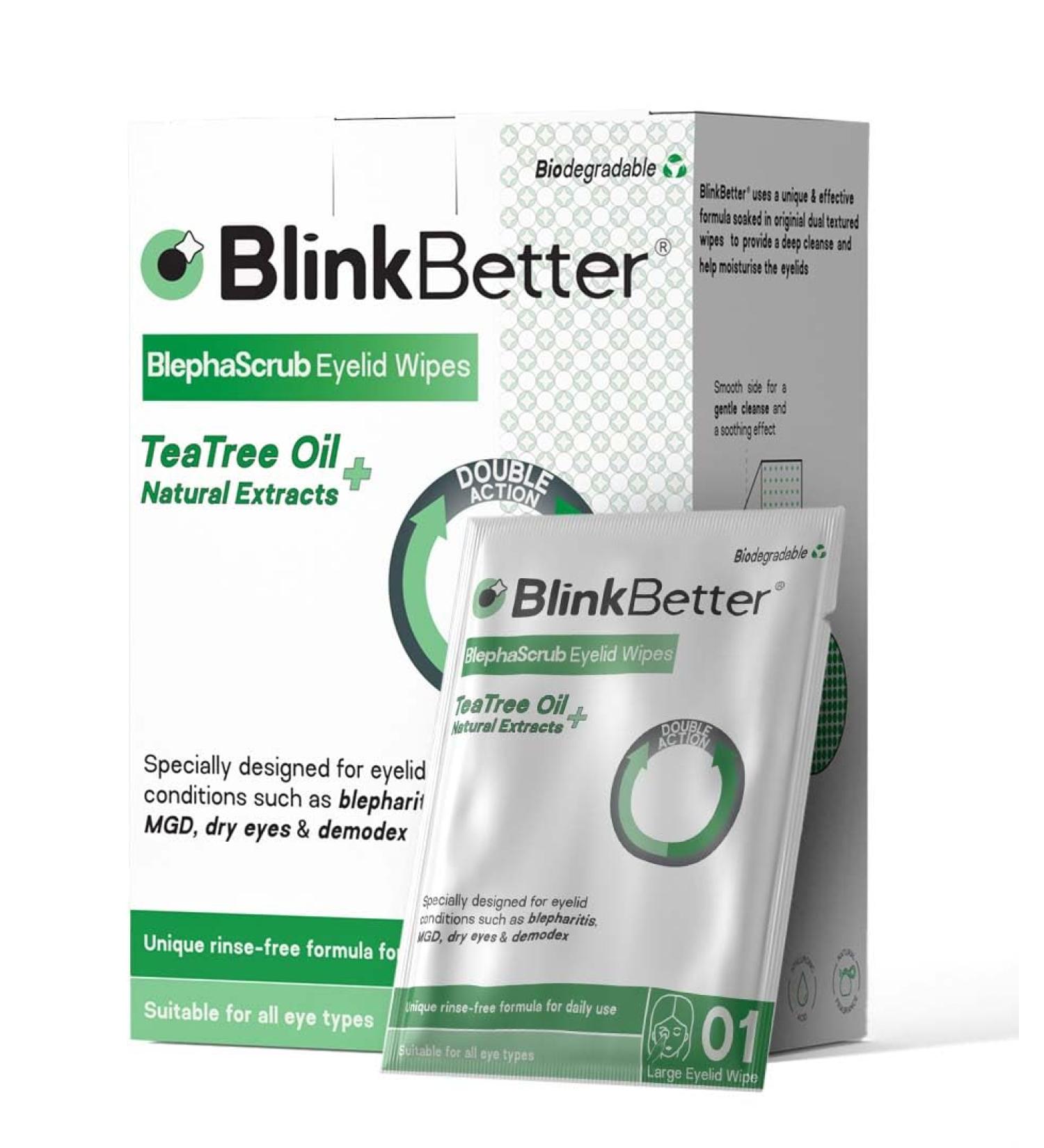 BlephaScrub Tea Tree Oil Eyelid Wipes - Natural Relief for Blepharitis, MGD, and Dry Eyes | 20 Biodegradable, Gentle Wipes with Triple Moisture Formula - Buy Online on GoSupps.com