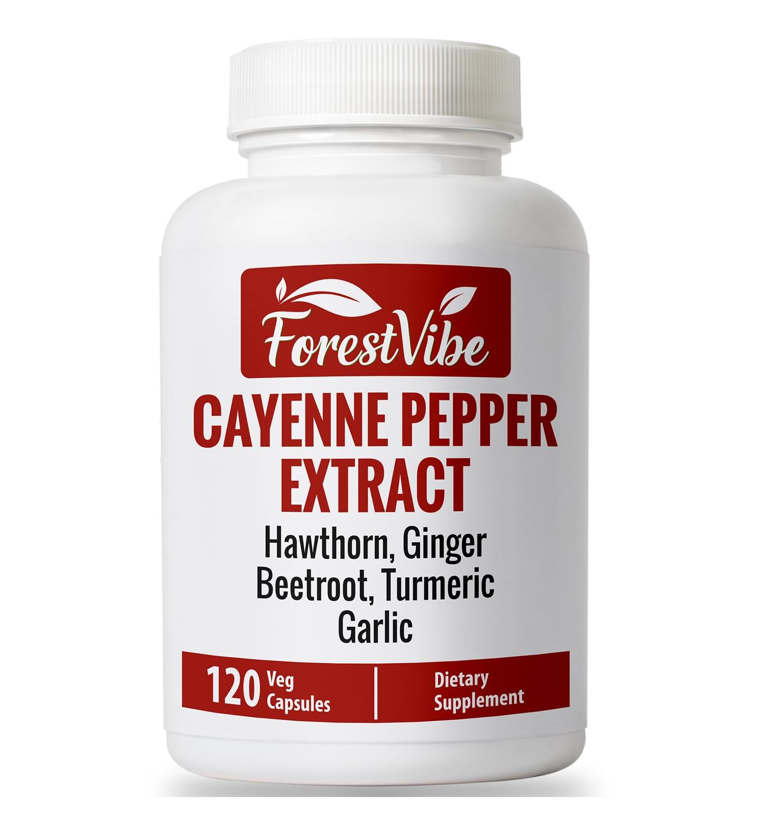 ForestVibe Cayenne Pepper Capsules 7-in-1 Blend with Hawthorn Ginger Beetroot Garlic & Turmeric 120 Vegan Capsules 2 Month Supply Non-GMO and Gluten Free Capsaicin Pills - Buy Online on GoSupps.com