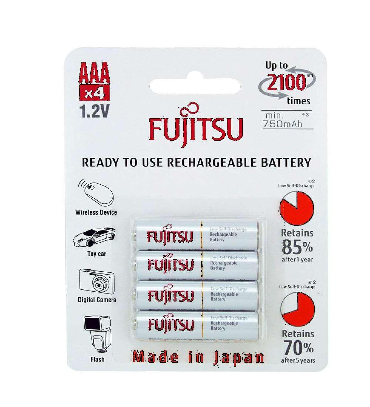 4 Fujitsu HR4UTC AAA Ready-to-use 2 100 Times Rechargeable Batteries NiMH 1.2V 800mAh (Min. 750mAh) Made in Japan