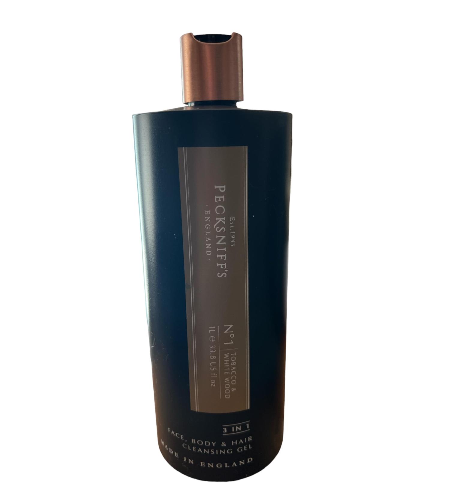 Pecksniffs Tobacco & White Wood Face Body & Hair Cleansing Gel Jumbo Size 33.8 Fl Oz