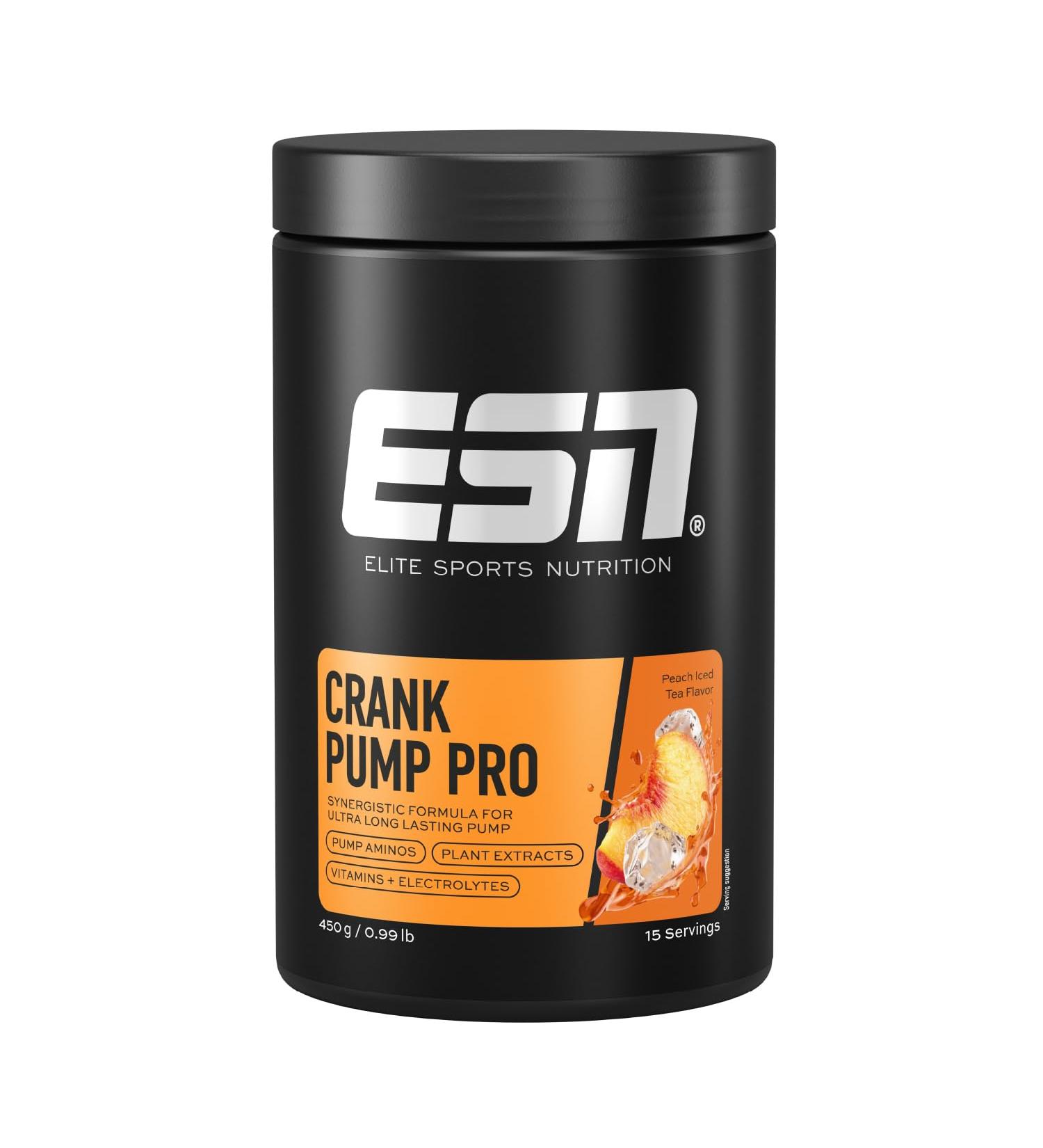 ESN Crank Pump Pro - Peach Iced Tea 450g | Pre Workout Booster for Maximum Muscle Pump & Performance | Tested Quality Made in Germany - International Shipping Available - Buy Online on GoSupps.com