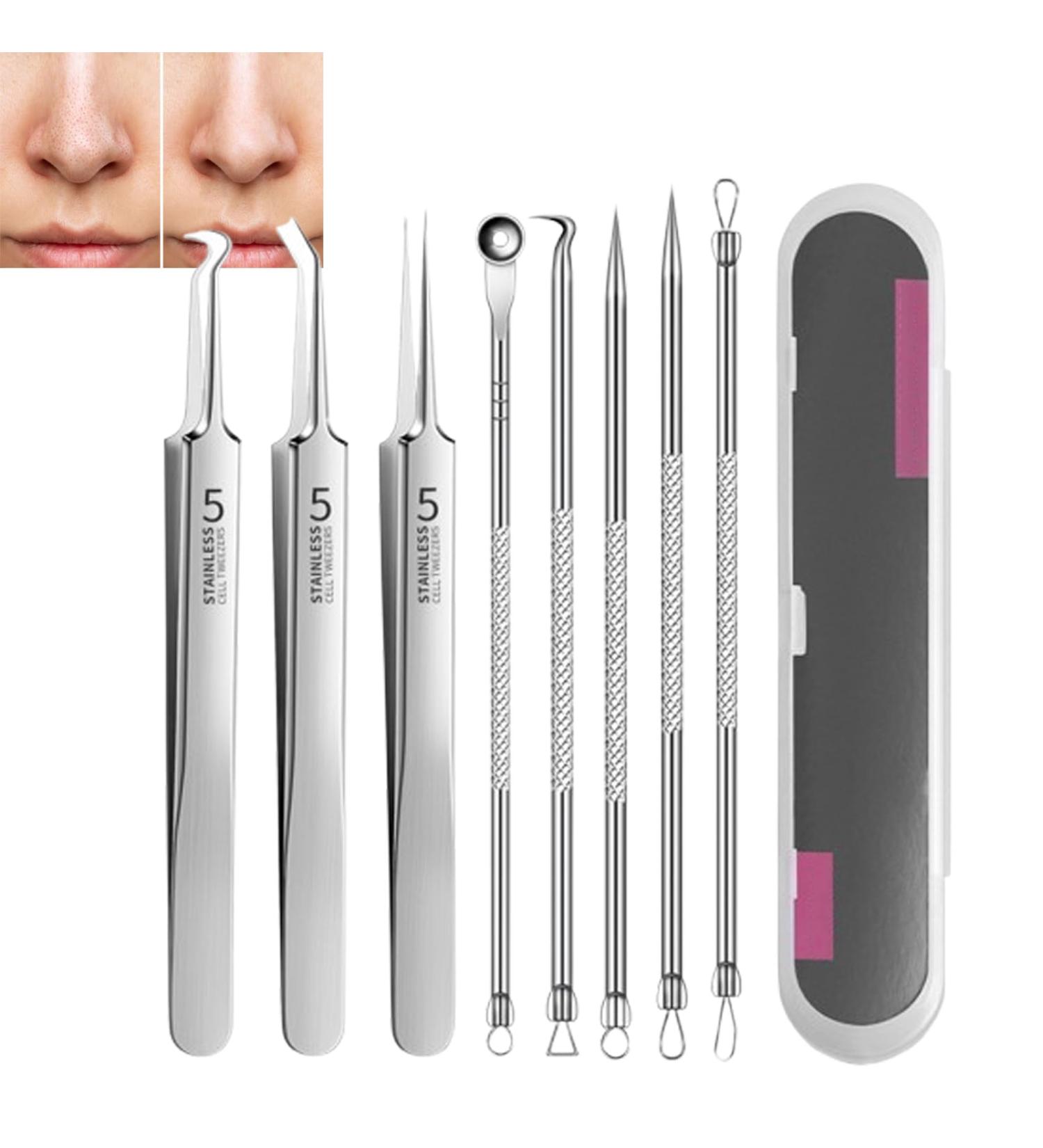 Usiveinborn Blackhead Remover Usiveinborn Tweezers Professional Facial Blackhead Remover Tweezers Facial Blackhead Remover Tweezers Professional Stainless Steel Facial Blackhead Remover Tweezers (8pcs) - Buy Online on GoSupps.com