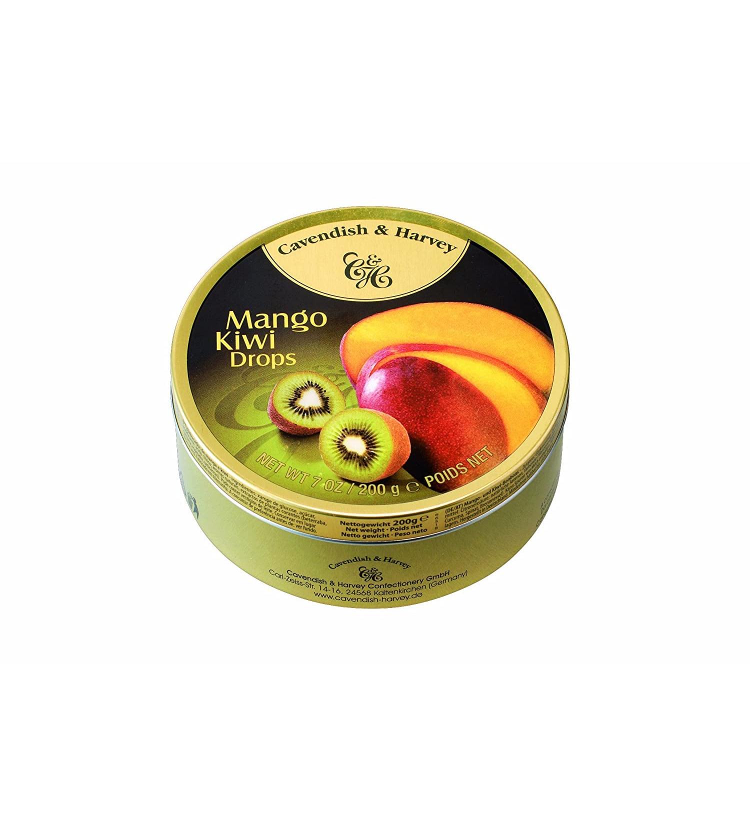 Cavendish & Harvey Mango & Kiwi Drops - 200g Fruit Candies in Metal Tin | International Shipping Available - Buy Online on GoSupps.com