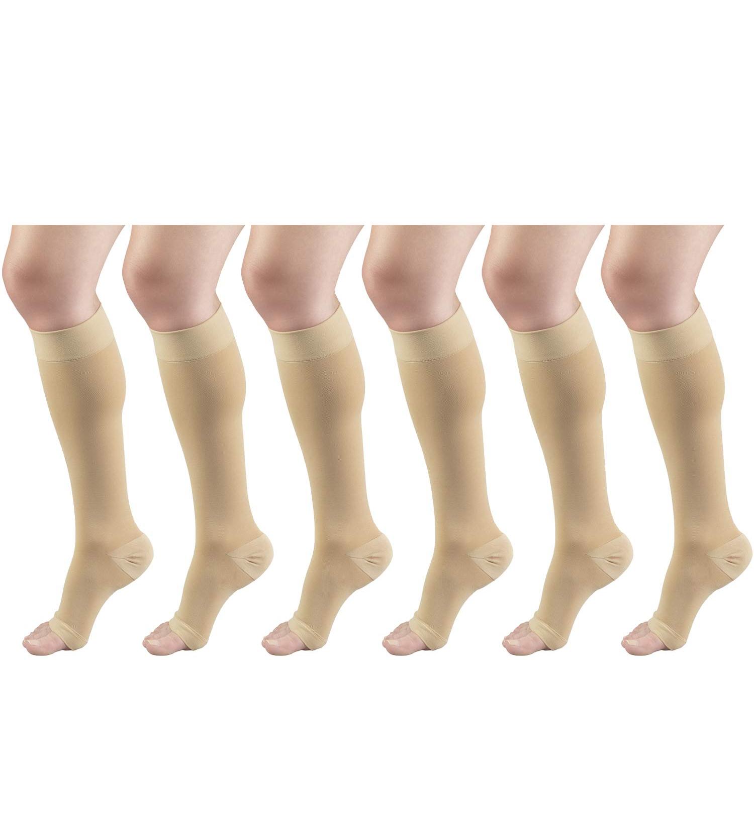 Buy 20-30 mmHg Knee High Compression Stockings for Men & Women - Open Toe Beige | 6 Pairs - Small Size - Buy Online on GoSupps.com