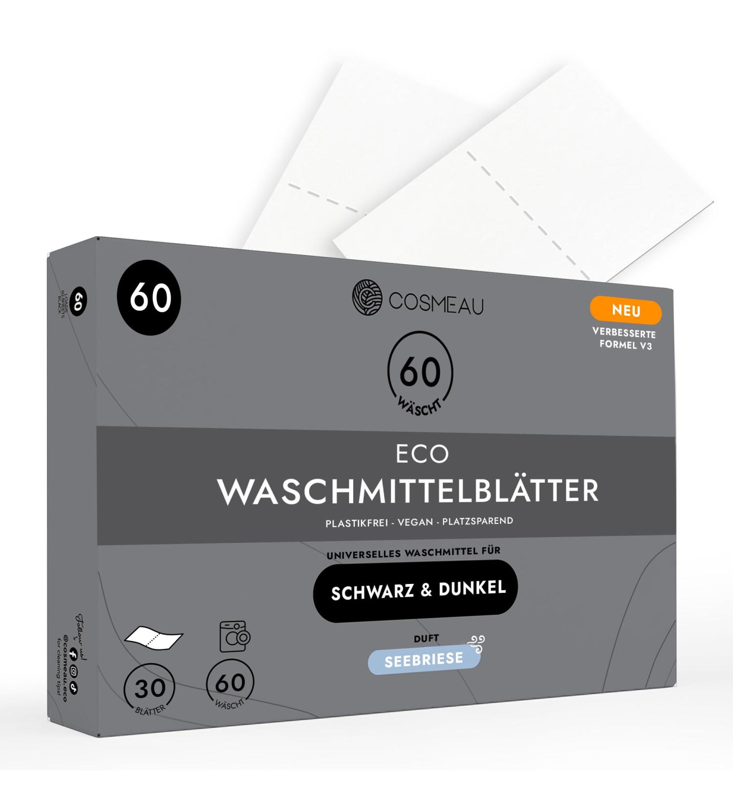 Cosmeau Detergent Leaves for Black & Dark Laundry - 60 Washes Sustainable & Plastic-Free Travel Detergent - Sea Breeze (30 Leaves) - Buy Online on GoSupps.com