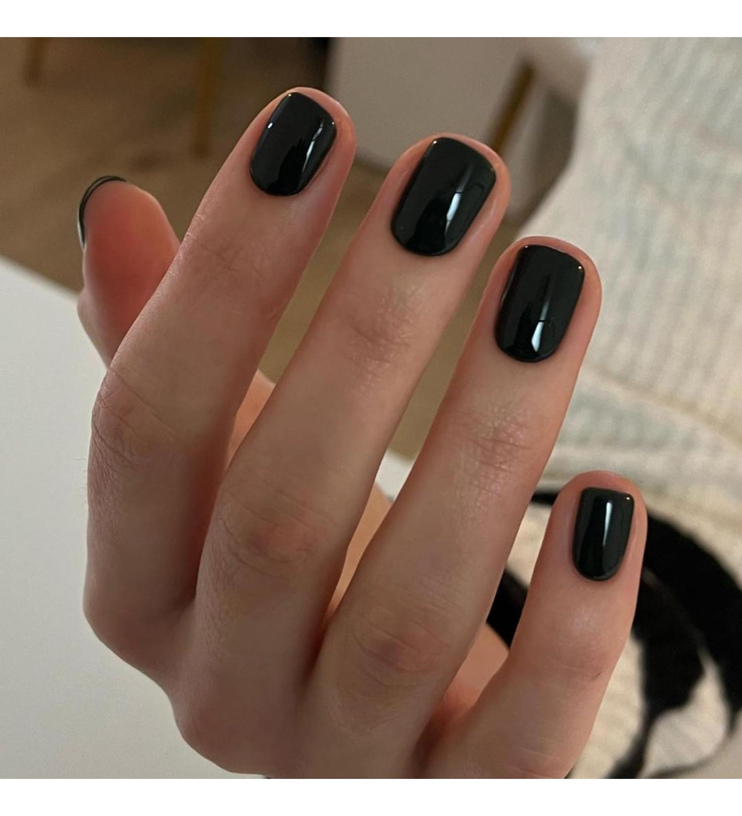 DMQ False Nails Short 24Pcs Black Fake Nails Square Glossy Press on Nails Full Cover Acrylic Stick on Nails with Nail Glue French Nail Tips for Women Girls Nails Art Short Black - Buy Online on GoSupps.com