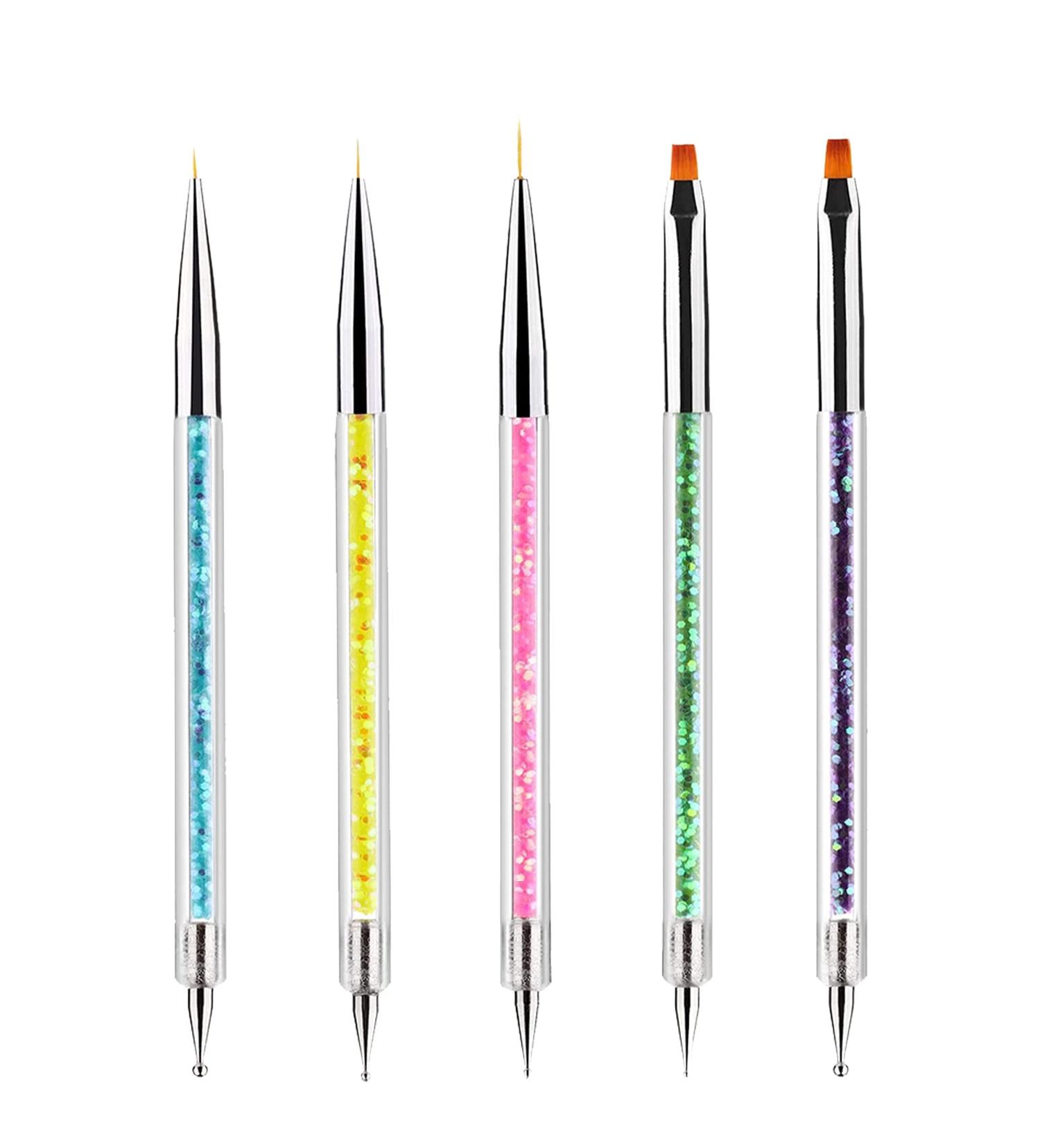 ANGENIL 5 Pcs Acrylic Nail Art Brushes & Dotting Pen Set for DIY Manicure | Nail Art Tools for Drawing, Painting, and Point Drill Designs - Buy Online on GoSupps.com