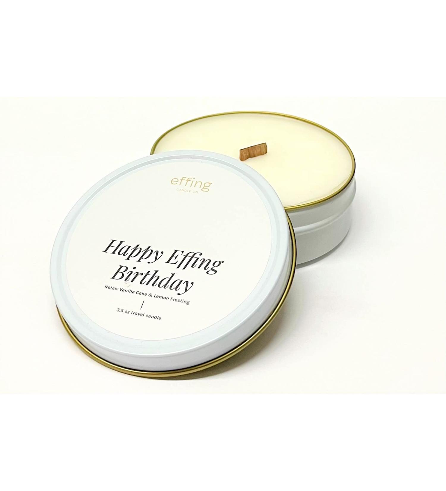 Travel Candle 3.5 oz Notes of Vanilla Cake and Lemon Frosting Happy Effing Birthday