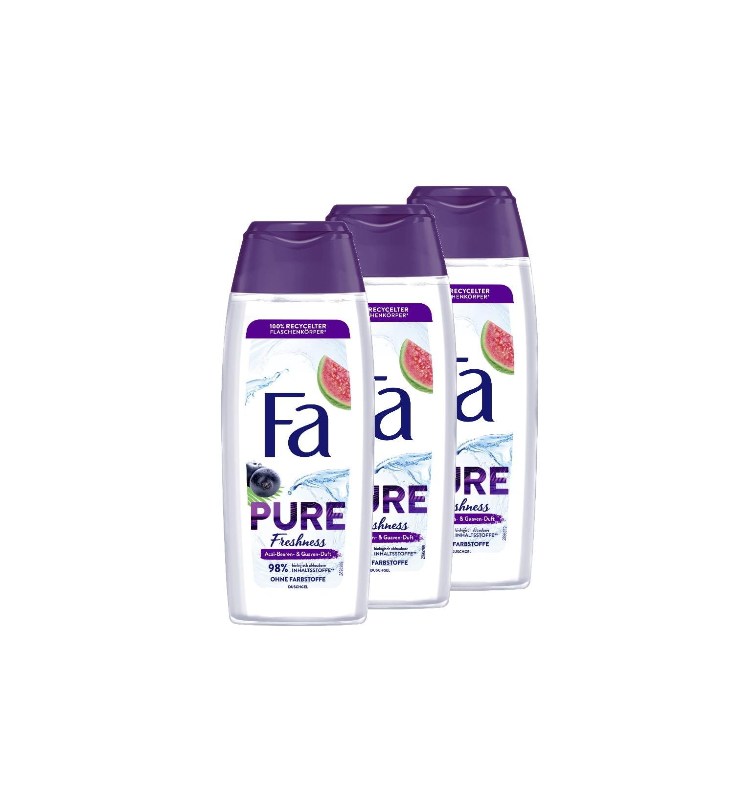 Schwarzkopf Henkel Fa Pure Freshness Shower Gel 3 x 250 ml with the refreshing and exotic scent of acai berries and guava without dyes and 98 biodegradable ingredients Guava 250 ml 3er Pack - Buy Online on GoSupps.com