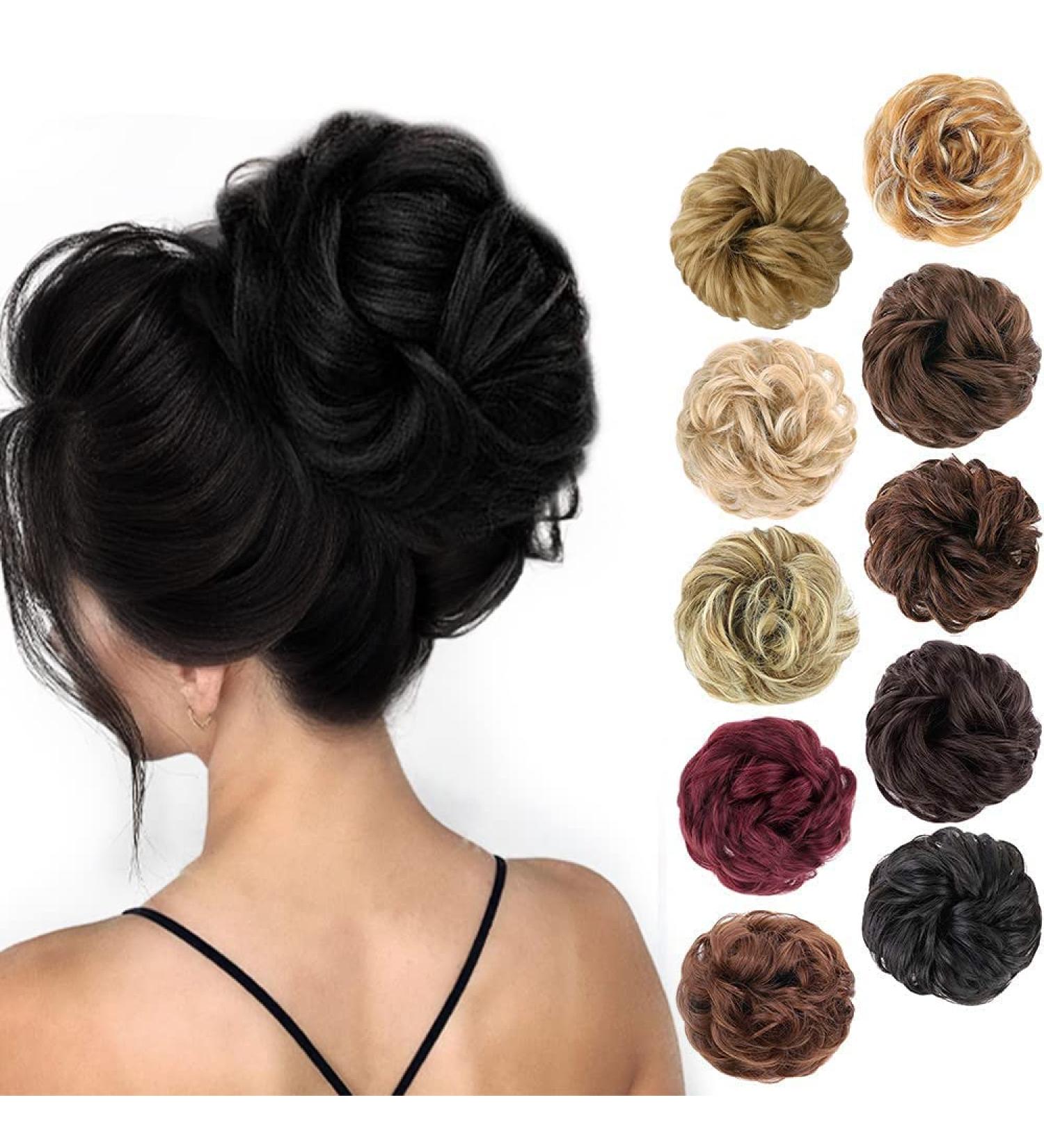 Messy Hair Bun Scrunchie Extension - Curly Wavy Updo for Women (Natural Black) - Buy Online on GoSupps.com