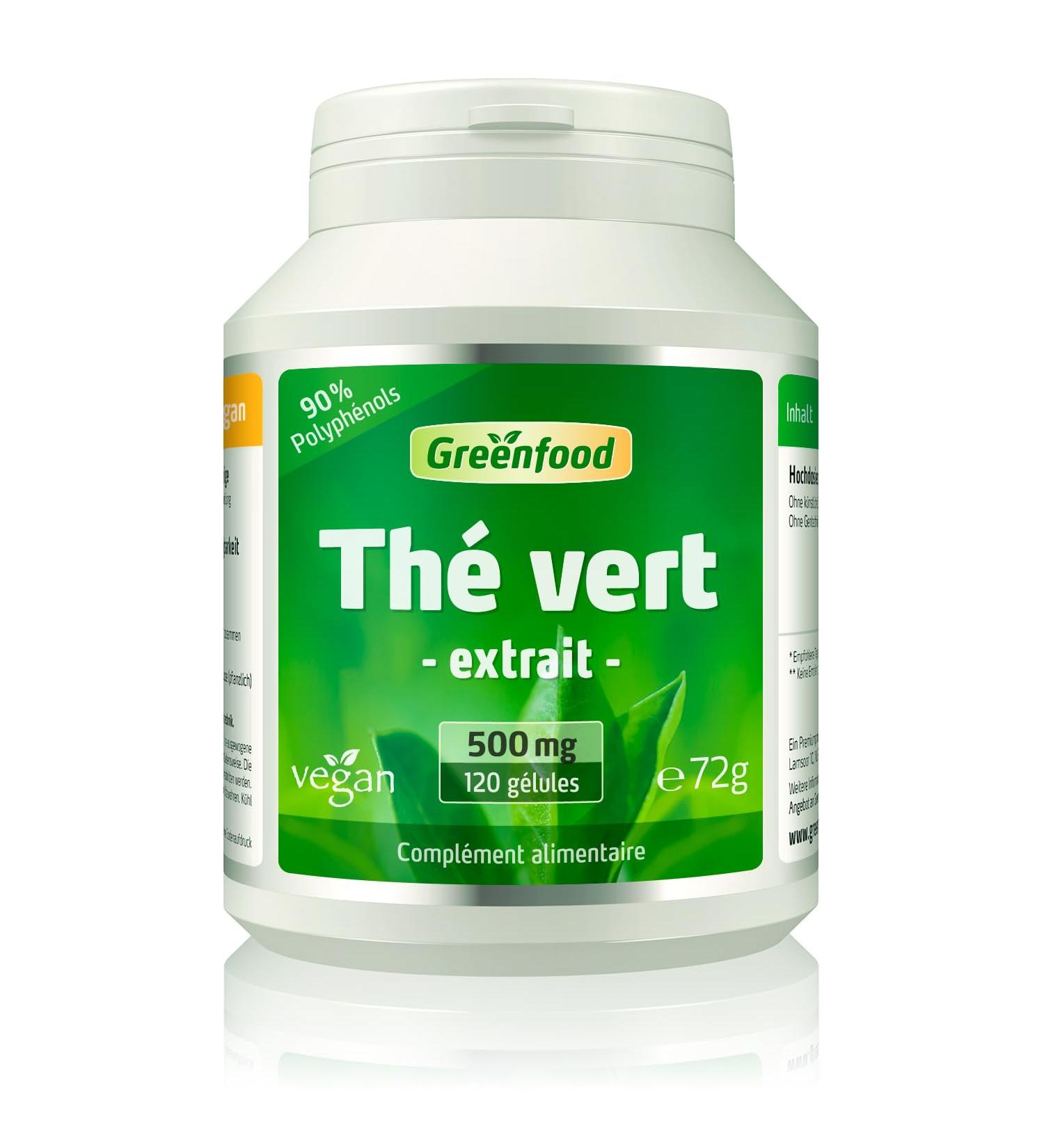 Greenfood Green Tea 500 mg High Dosed Leaf Extract - 90% Polyphenols Pure Natural 120 Capsules Vegan No Artificial Additives Non-GMO Vegetable Capsules. - Buy Online on GoSupps.com