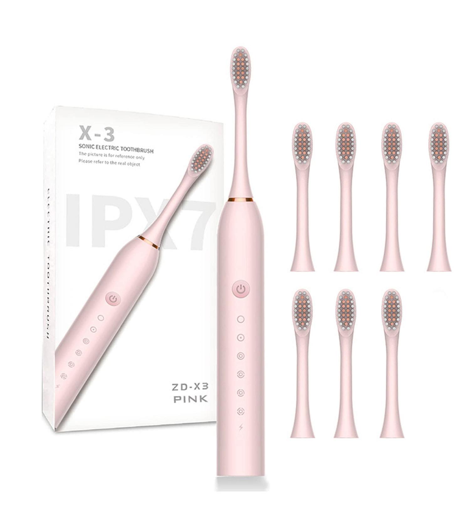 Buy Travel Electric Toothbrush for Adults - 8 Brush Heads Smart 6-Speed Timer IPX7 Waterproof - Pink | Best International Shipping - Buy Online on GoSupps.com