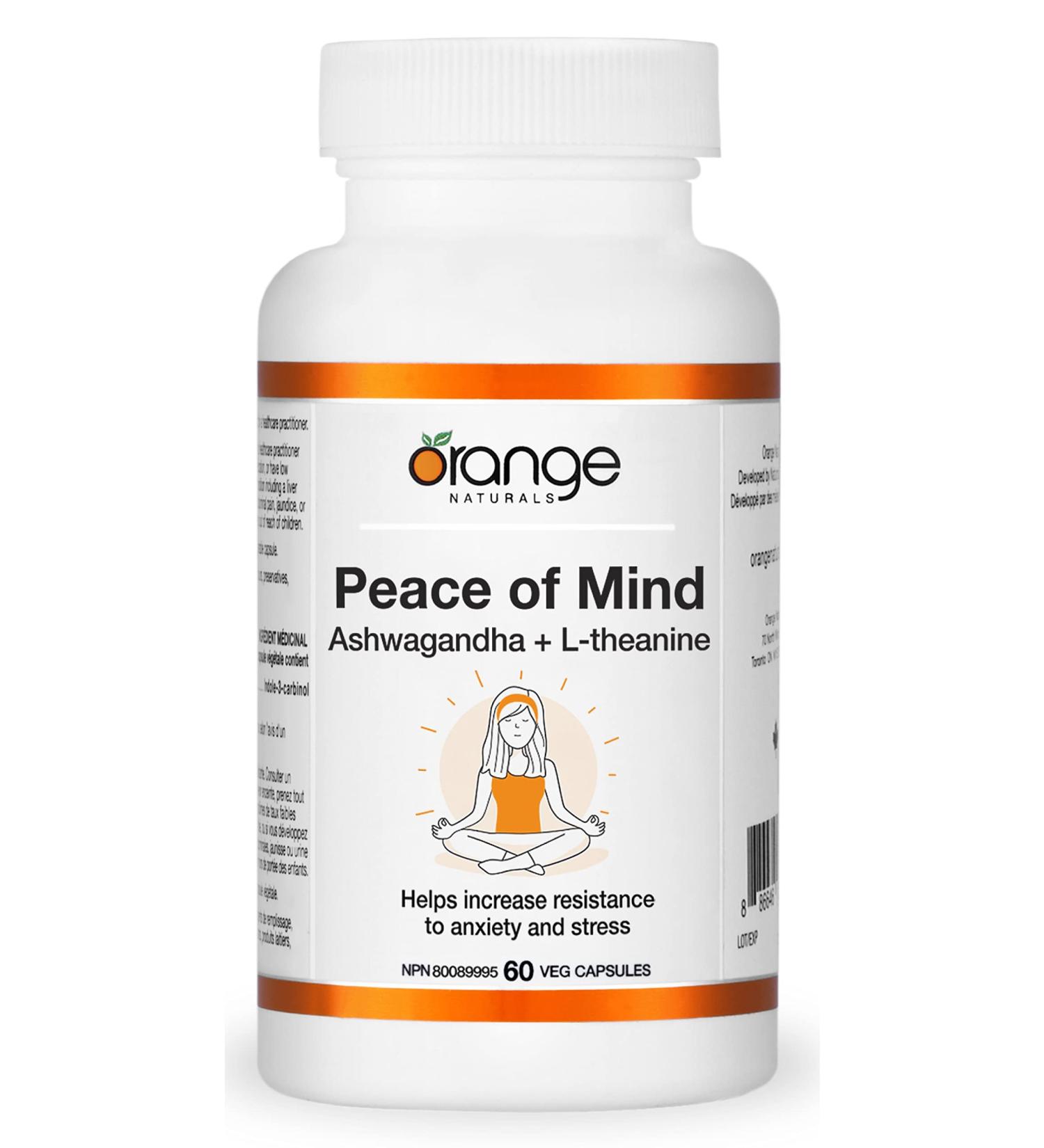 Orange Naturals - Peace of Mind - Ashwagandha and L-theanine 60 Caps - Ashwagandha KSM 66 L-Theanine - Stress and Anxiety Supplement - KSM 66 Ashwagandha Capsules 300mg and L Theanine 100mg - Buy Online on GoSupps.com