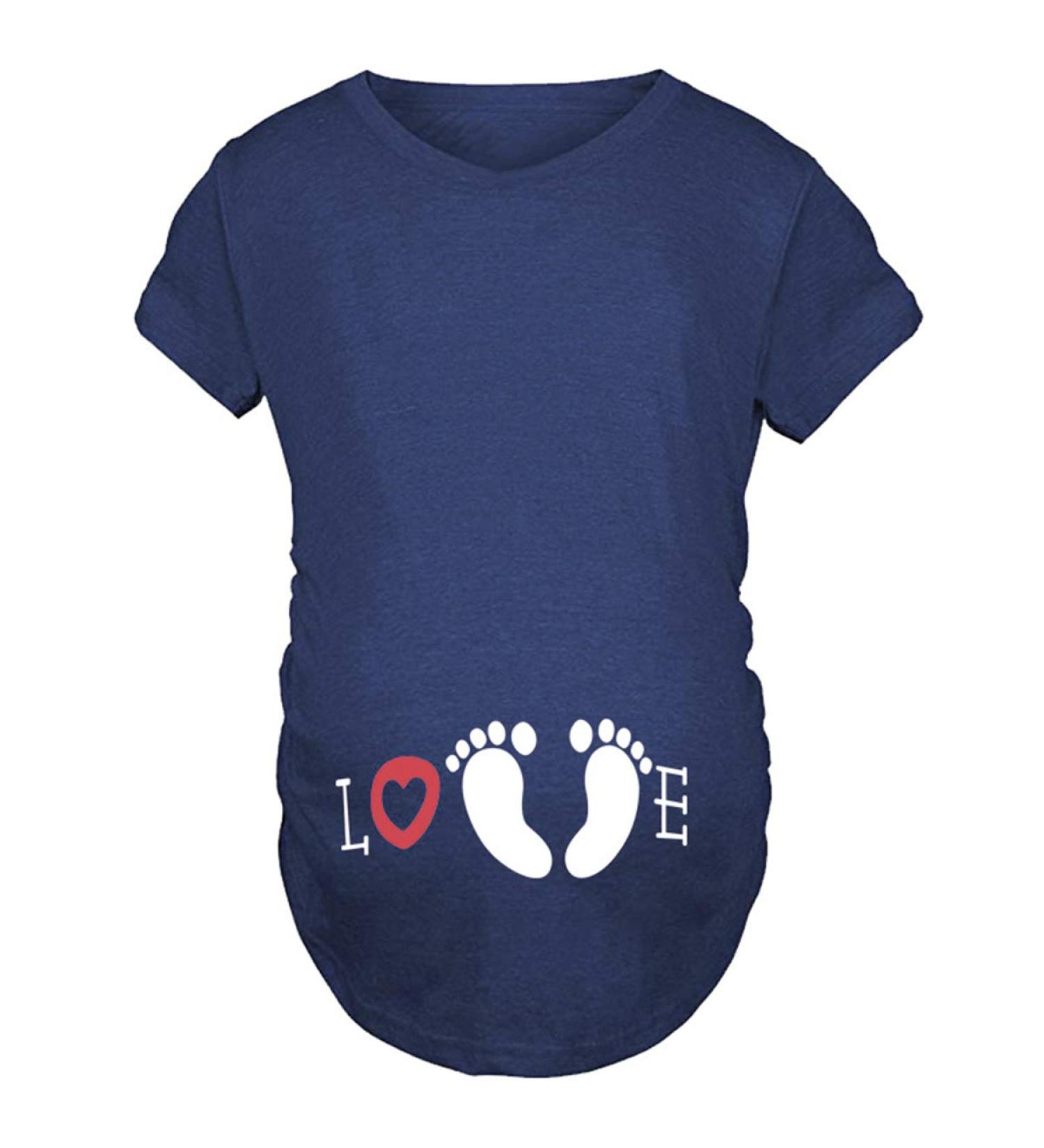 Maternity Top Short Sleeve Funny Pregnancy Tee Cute Pregnant Women T Shirts (Love Blue XL) - Buy Online on GoSupps.com