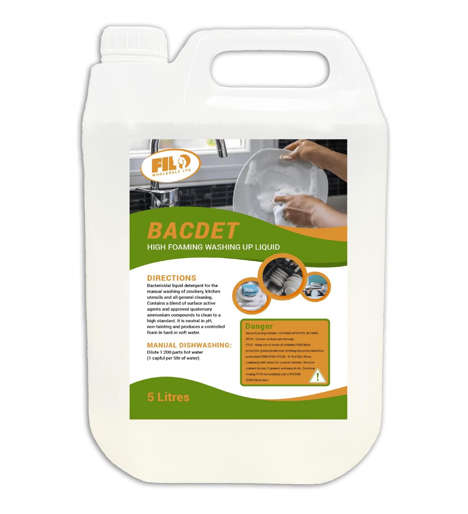 FILO BACDET Washing Up Liquid 5L Powerful Dishwasher Pods Cleaner for Sparkling Clean Dishes Pans Pots and Windows Grease & Stain Remover Gentle on Hands