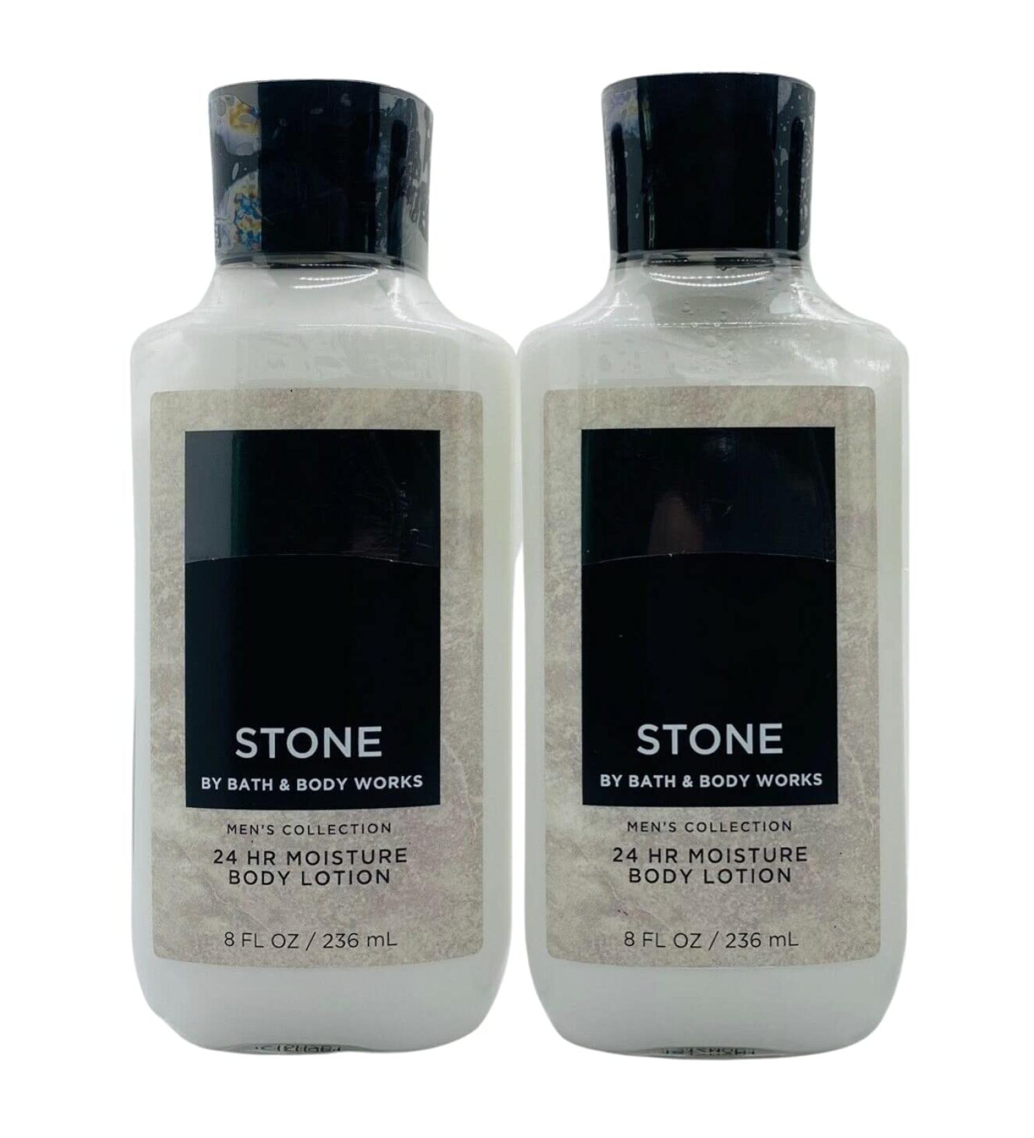 Bath and Body Works Stone Men's Collection 24 Hour Moisture Body Lotion Lot of 2- Full Size 8 Oz  238 Ml each (Stone)