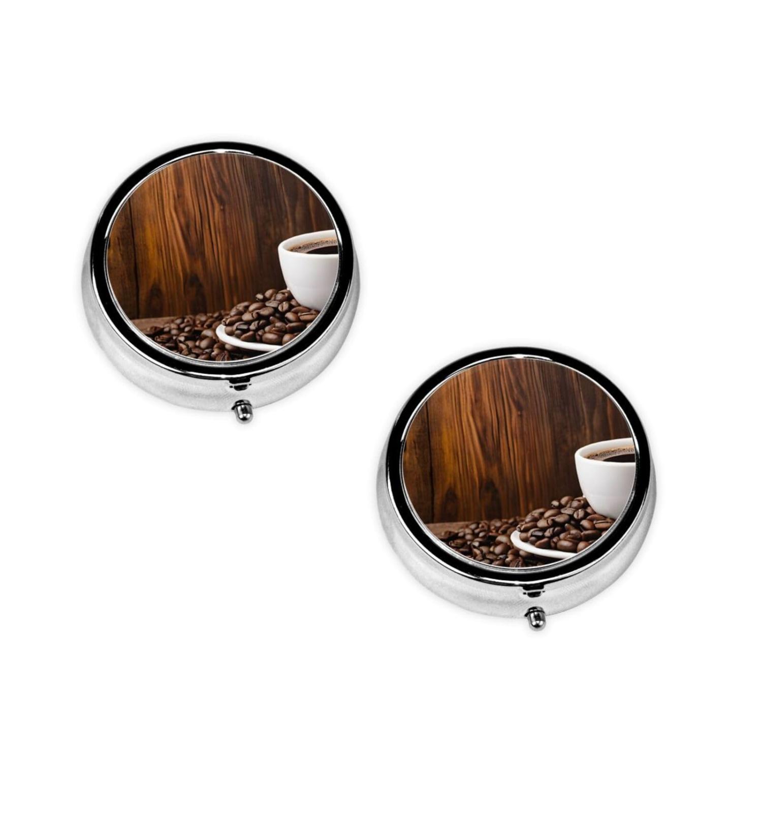 Shop Round Pill Box: Mini Decorative Coffee Cup & Beans 3 Compartment Organizer for Travel & Vitamins - Buy Online on GoSupps.com