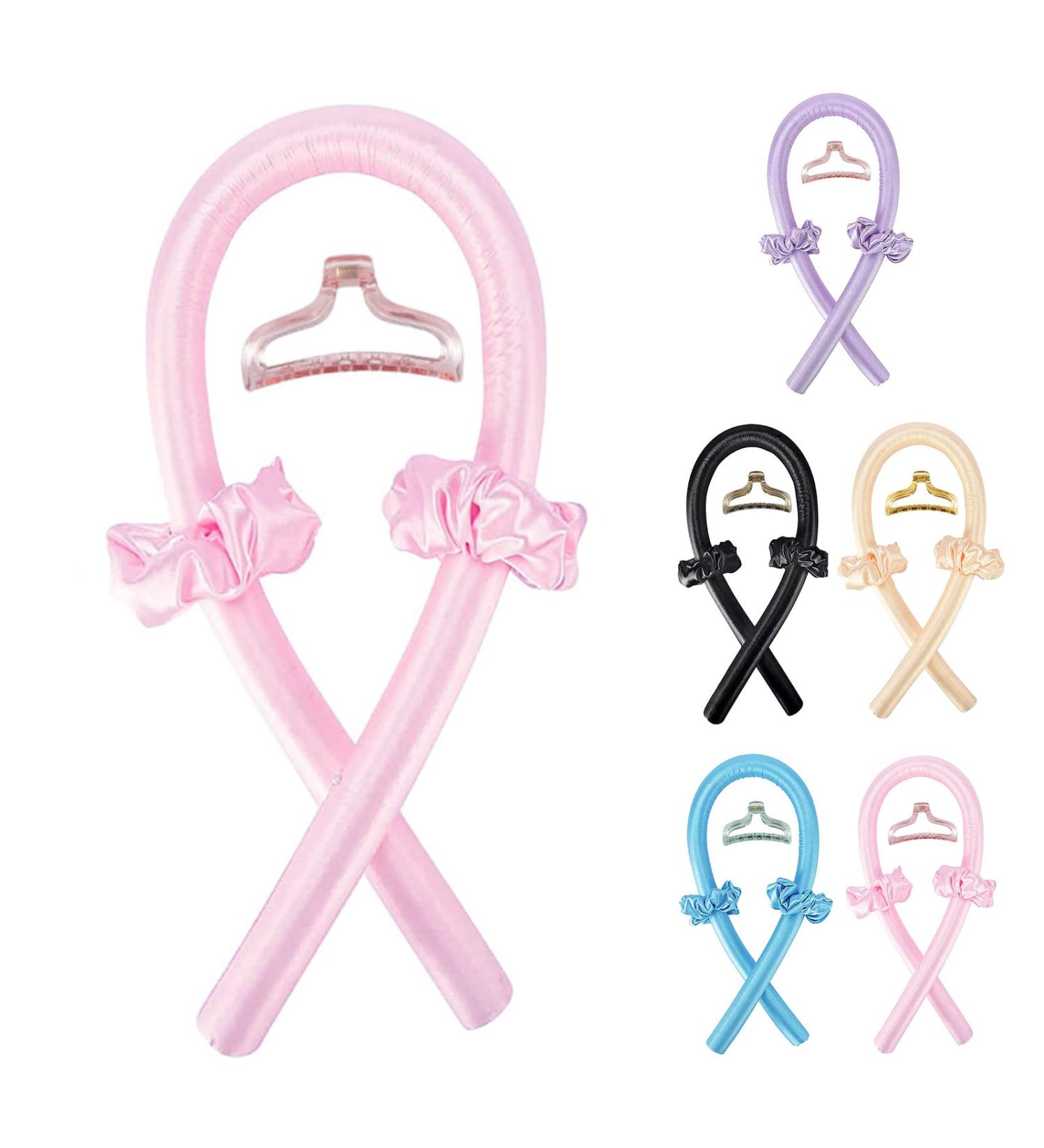 Heatless Curlers Headband Comfortable Silk Heatless Hair Curler for Sleeping Satin Heatless Curling Set for Long Short Medium Hair No Heat Curls Rod with Hairpin and Scrunchies DIY Hairstyles(Pink) - Buy Online on GoSupps.com