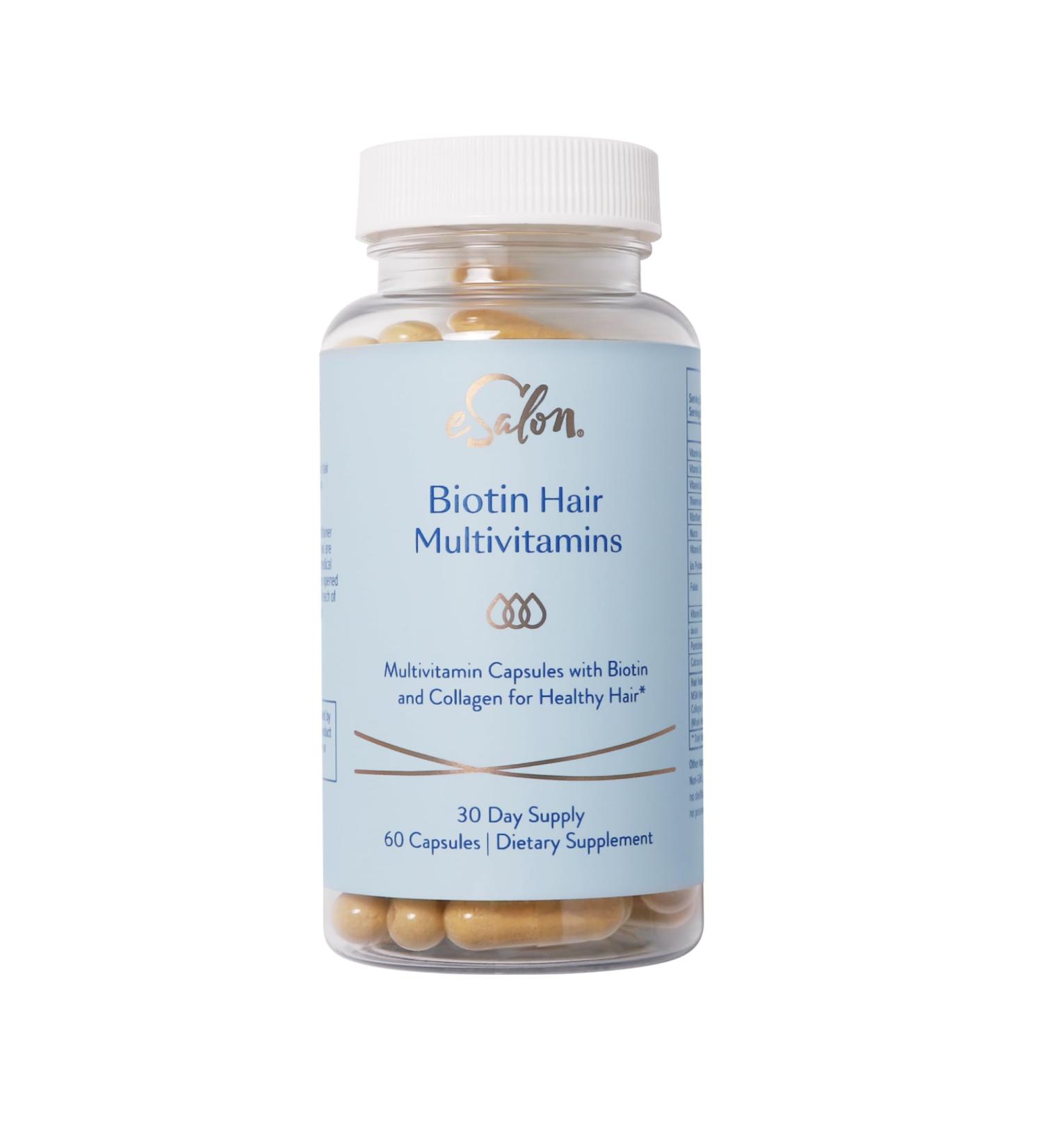eSalon Biotin Hair Multivitamins with Collagen 2500mcg 60 Capsules 30 Day Supply Allergen-Free - Buy Online on GoSupps.com