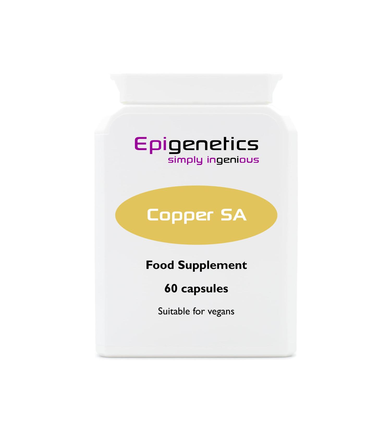Copper SA | 2mg Copper Bisglycinate + Natural Succinic Acid Antioxidant | 60 Vegan Friendly Capsules UK Made | 1 Capsule Daily (2 Month Supply)