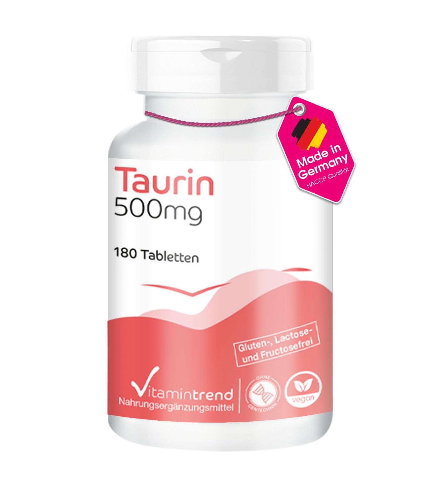 Taurine 500mg - 180 Tablets | Vegan High-Dose Supplement | 6-Month Supply | Buy Online at Vitamintrend  - Buy Online on GoSupps.com