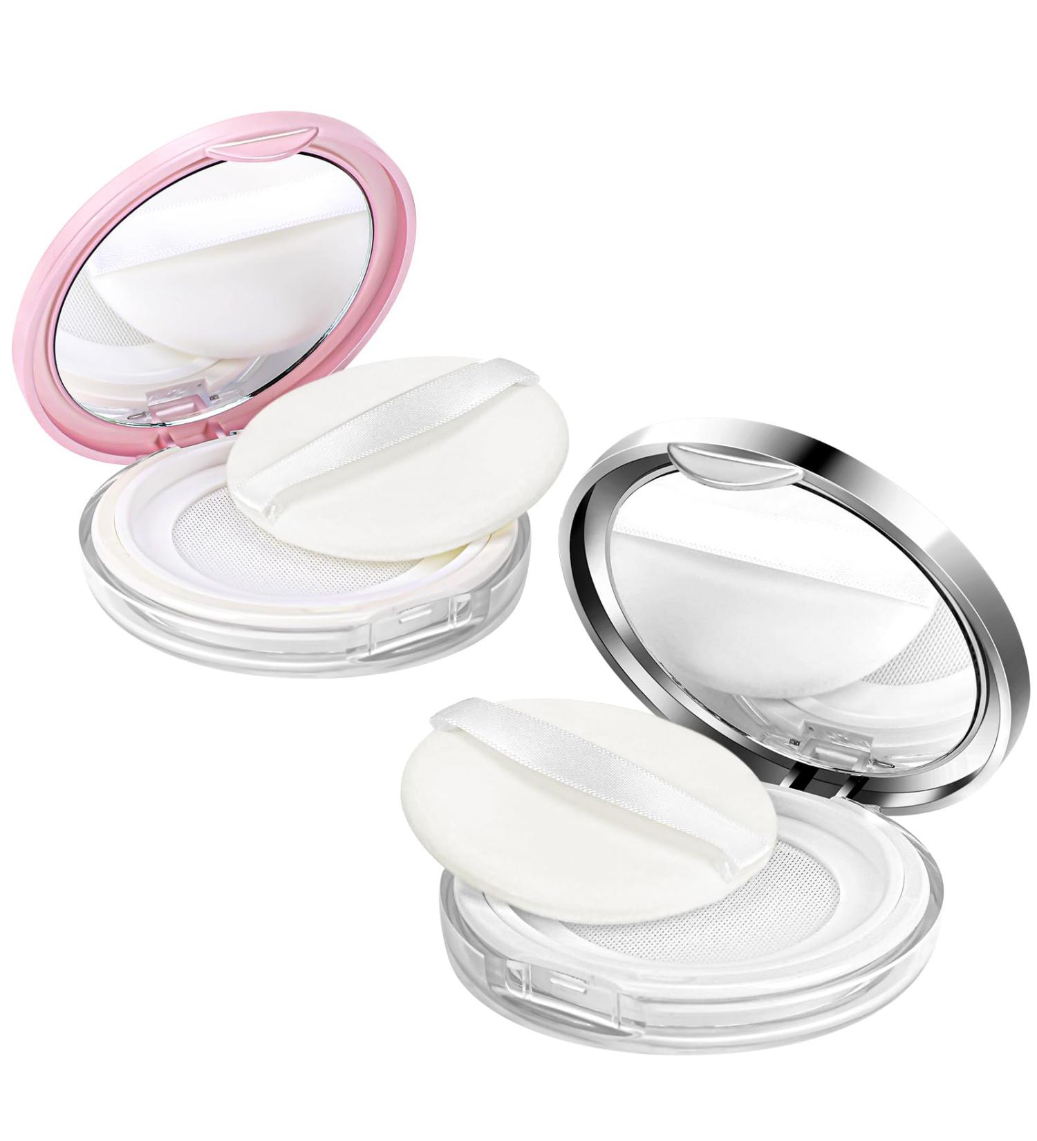 Portable DIY Makeup Case - 2 Pack Loose Powder Box with Mirror & Sieve | Reusable Silver & Pink Makeup Storage - Buy Online on GoSupps.com