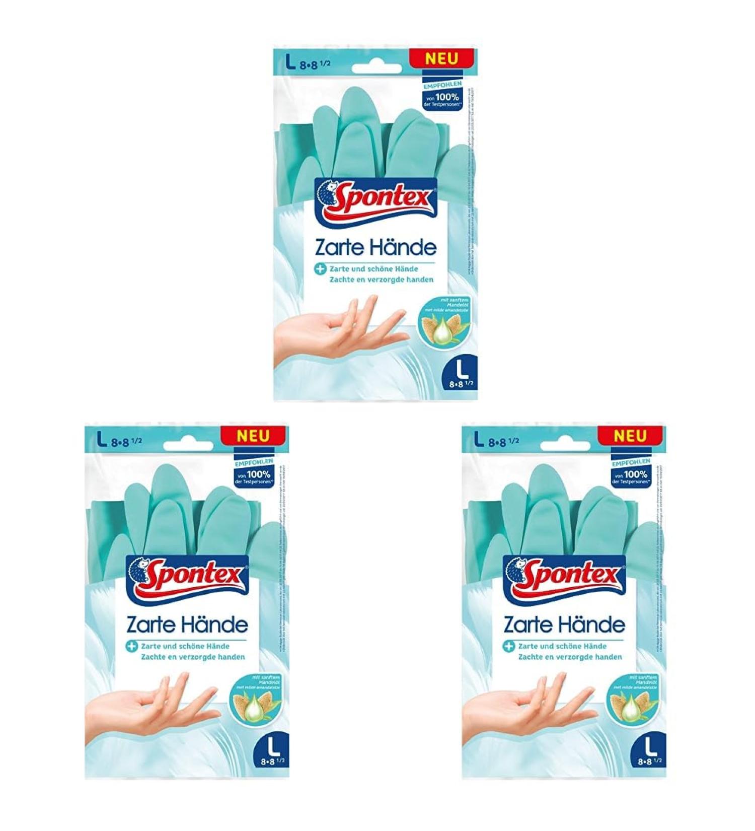 Spontex Delicate Hands Almond Oil Household Gloves - Natural Rubber Size L | 3-Pair Pack - Best Nourishing Protection - Buy Online on GoSupps.com
