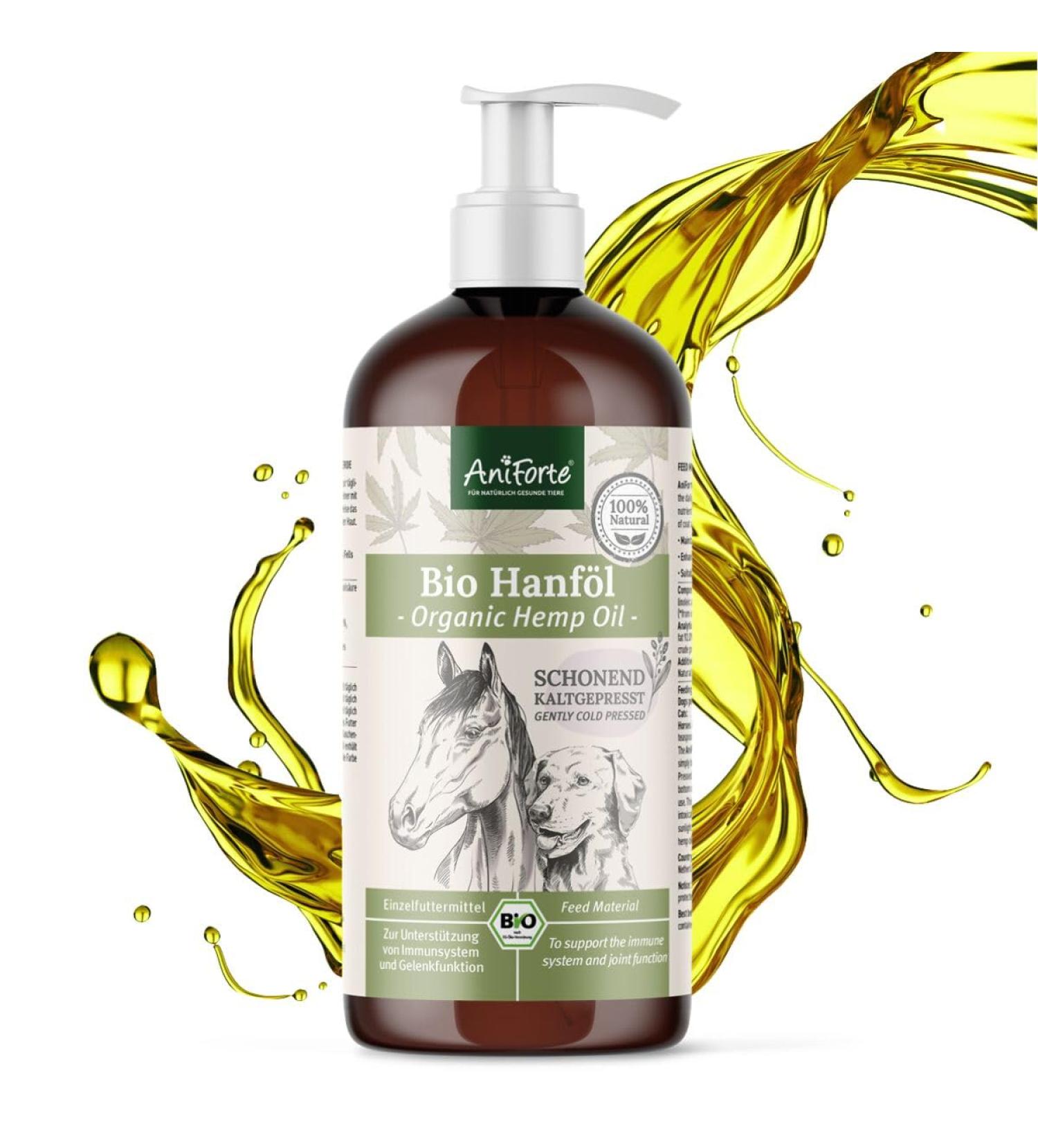 AniForte Cold-Pressed Organic Hemp Oil for Dogs & Horses - 1L 100% Pure BARF Oil | Premium Natural Product Without Additives - Buy Online on GoSupps.com