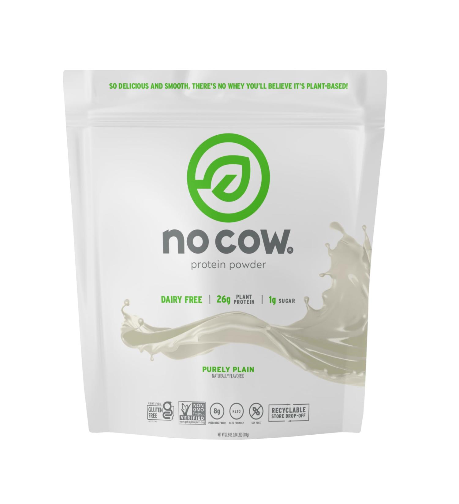 No Cow Vegan Protein Powder - Purely Plain 26g Plant-Based Protein Dairy-Free Keto Friendly Gluten Free Non-GMO 1.74 lbs | Recyclable Bag & Naturally Sweetened - Buy Online on GoSupps.com