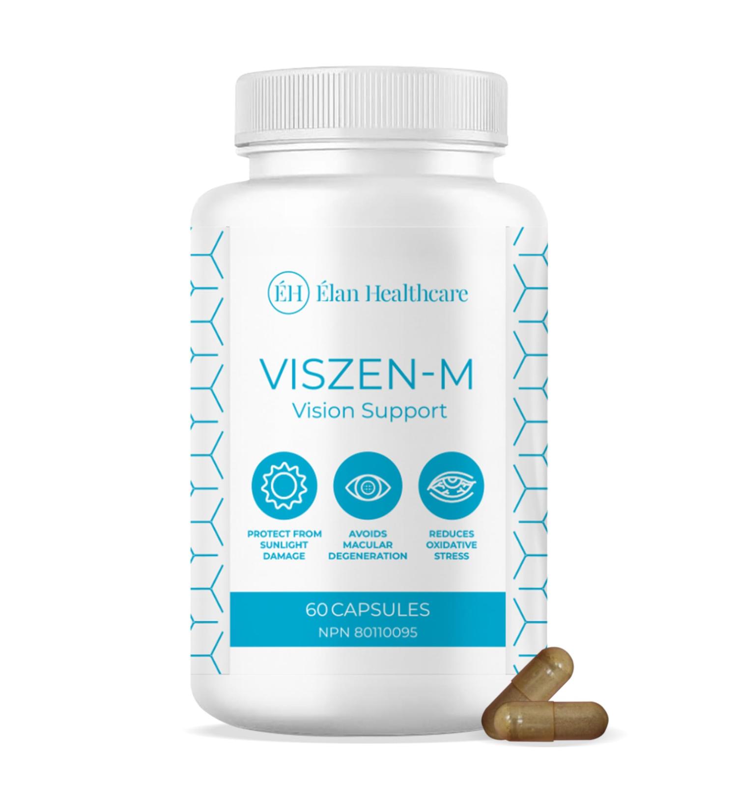 Viszen-M Eye Health Vitamins Complete Vision Formula with Lutein Zeaxanthin Quercetin and Bilberry 60 Capsules - Elan Healthcare - Buy Online on GoSupps.com