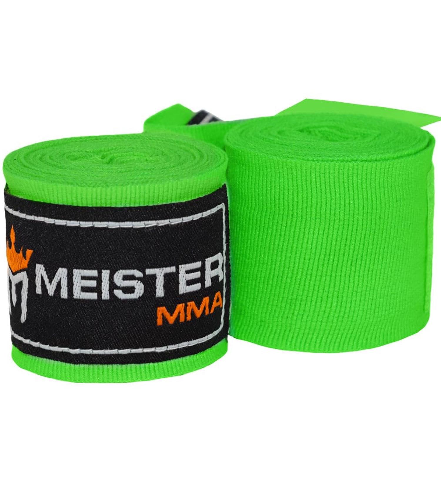 Meister Junior Hand Wraps for Children (Boxing and Martial Arts) 274.3 cm Elastic Made of Cotton 1 Pair Neon Green