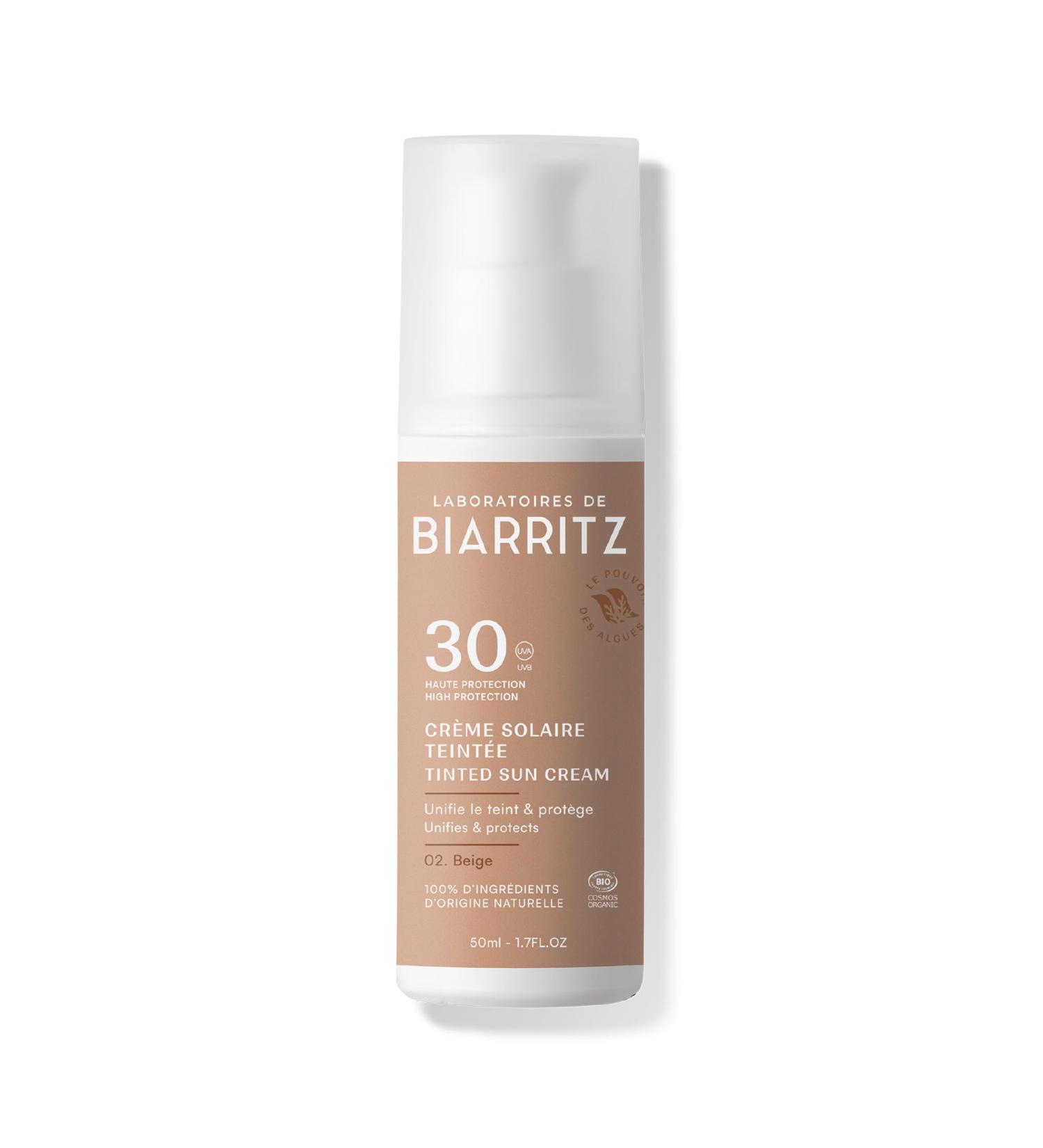 Laboratoires de Biarritz - Cr me Solaire Visage Teint e Beige - SPF30 - Certifi e Bio - Protection Anti-UVA/UVB et Lumi re Bleue - 50 ml - Fabriqu e en France Beige (nouvelle version) - Buy Online on GoSupps.com