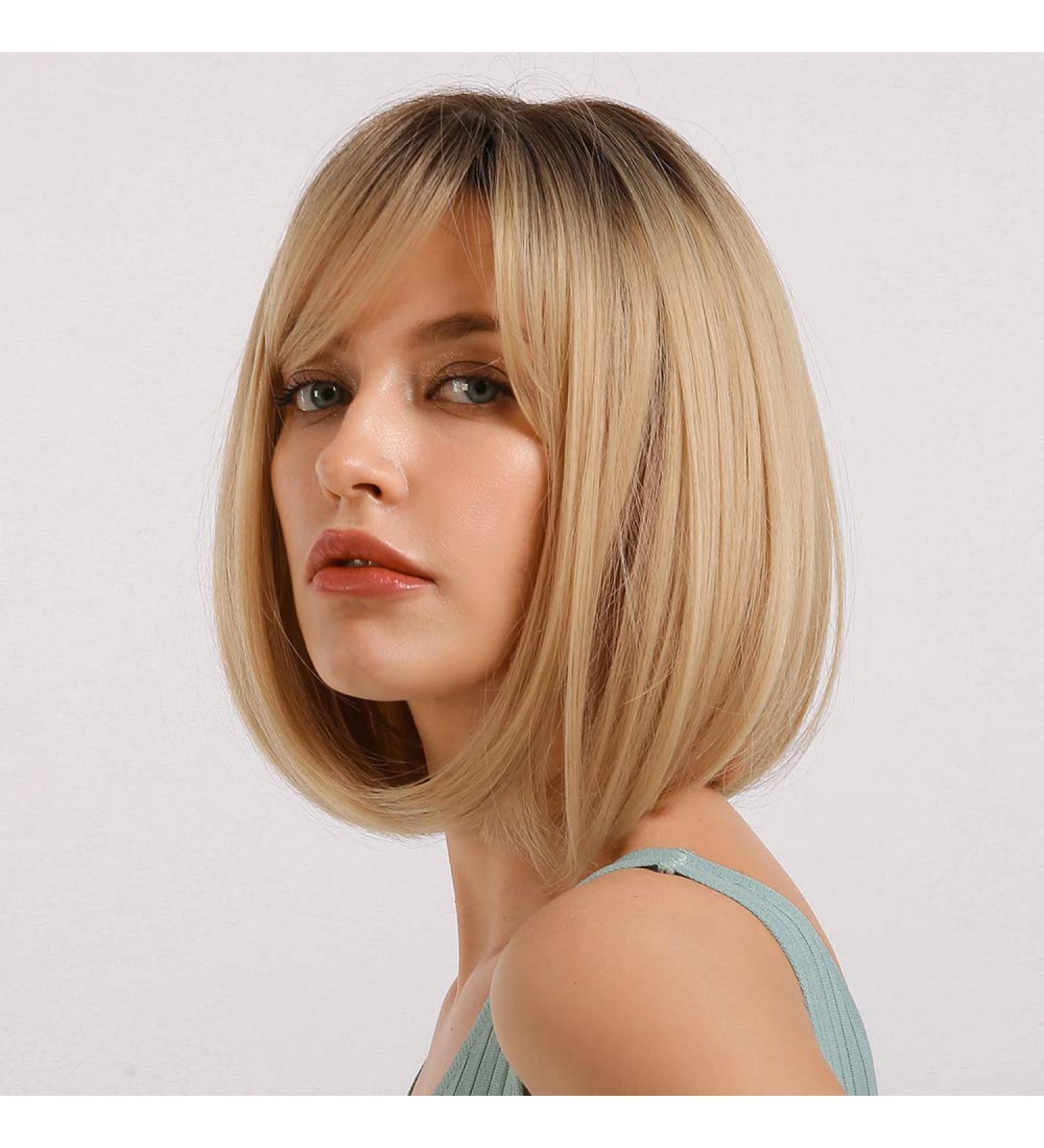 Haircube Short Bob Wig with Bangs - Heat-Resistant Ombre Blonde Wigs for Women | Perfect for Parties Cosplay & Daily Use - Buy Online on GoSupps.com