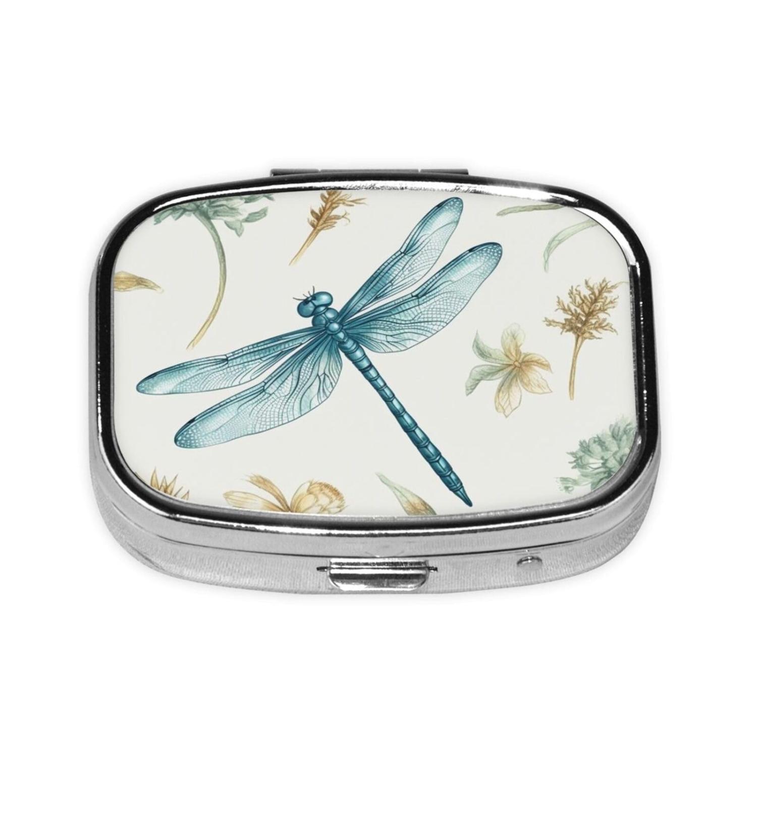 Dragonfly Printing 2 Compartment Small Pill Case | Cute Travel Pill Box Organizer for Purse and Gifts - Buy Online on GoSupps.com