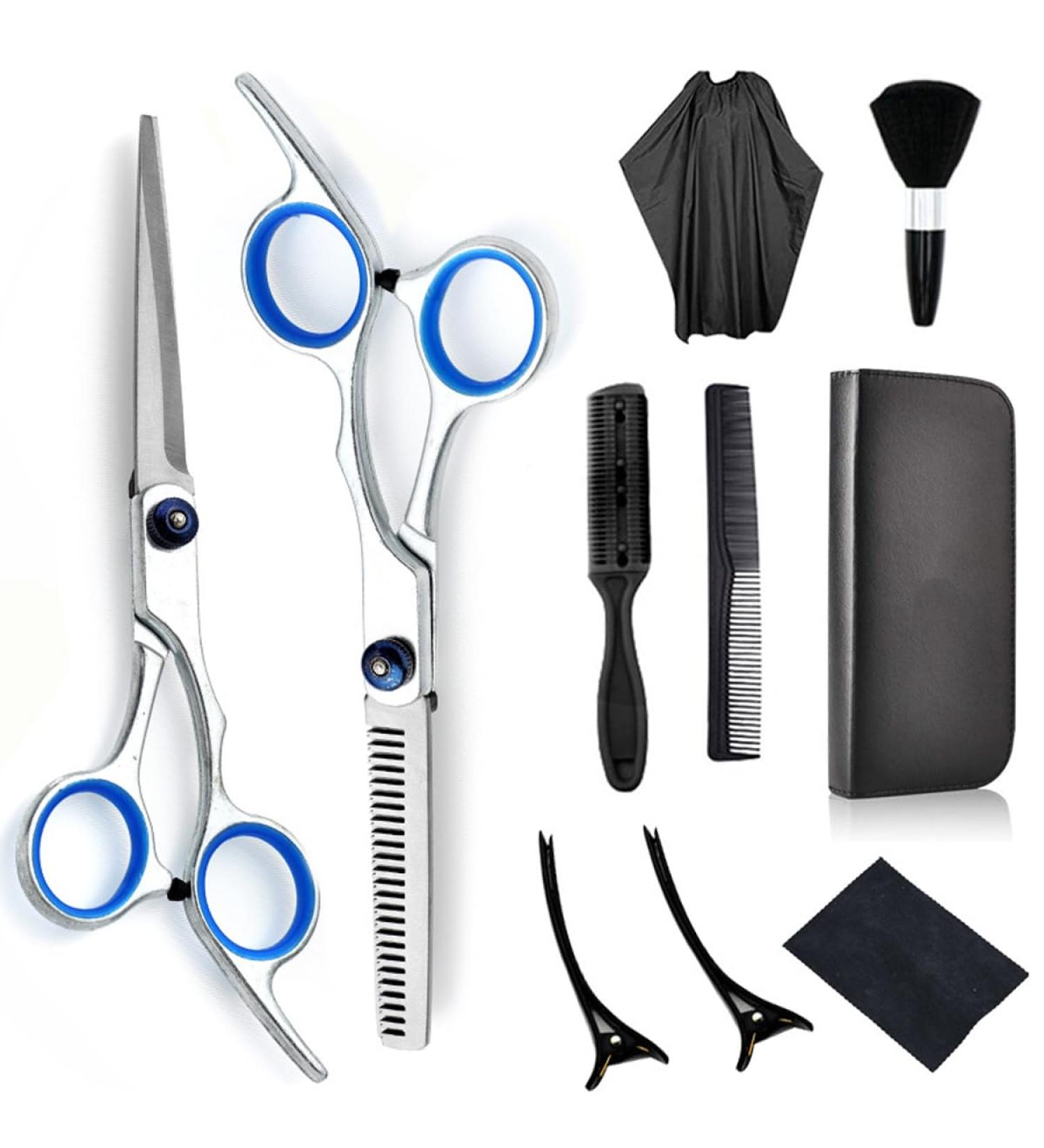 YHANNI Professional 10-Piece Stainless Steel Hair Cutting Shears Set for Barber Salon and Home Use-Includes Thinning Scissors for Men Women Kids and Adults - Buy Online on GoSupps.com