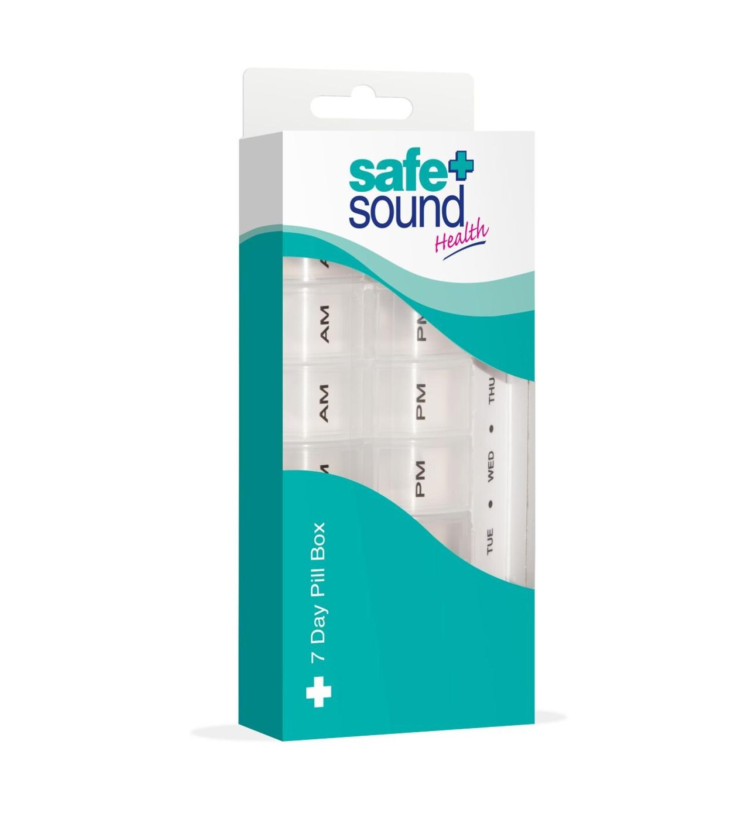 Safe and Sound Weekly Pill Organiser with 2 Compartments Per Day - Printed and Braille, Flip-top Lids, Push-open Catches - Clear, 1 Count (Pack of 1) - Buy Online on GoSupps.com