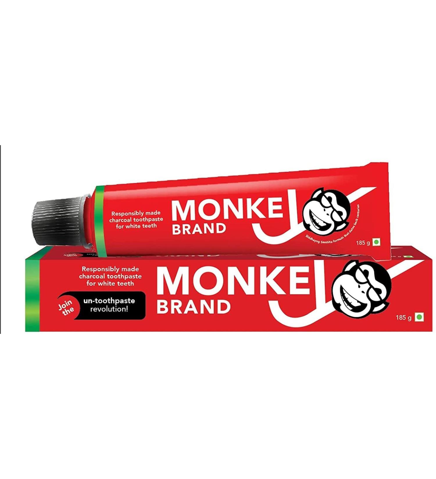 Monkey Brand Bamboo Charcoal Toothpaste by Nogi | Whitening Ayurvedic & Herbal Fluoride-Free | Total Oral Care & Stain Removal for All Ages | 185g - Buy Online on GoSupps.com