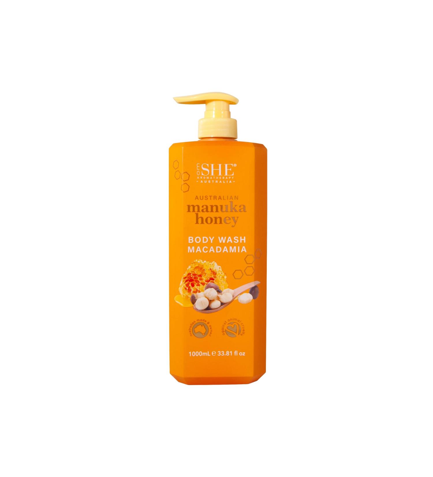 Om She Aromatherapy Manuka Honey Body Wash with Macadamia 33.81fl oz - Nourishing and Soothing Organic Aloe Vera Australian Manuka Honey Gentle Low Foam formula. Australian Made. - Buy Online on GoSupps.com