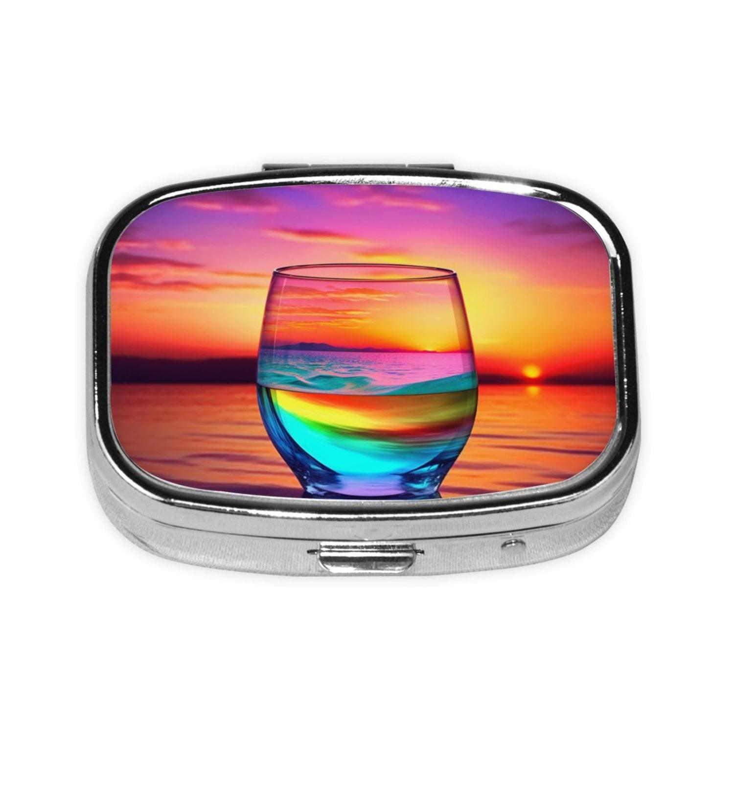 Colorful Glass Sunset Pill Case - 2 Compartment Travel Organizer for Purse - Cute Small Pill Box for Gifts - Buy Online on GoSupps.com