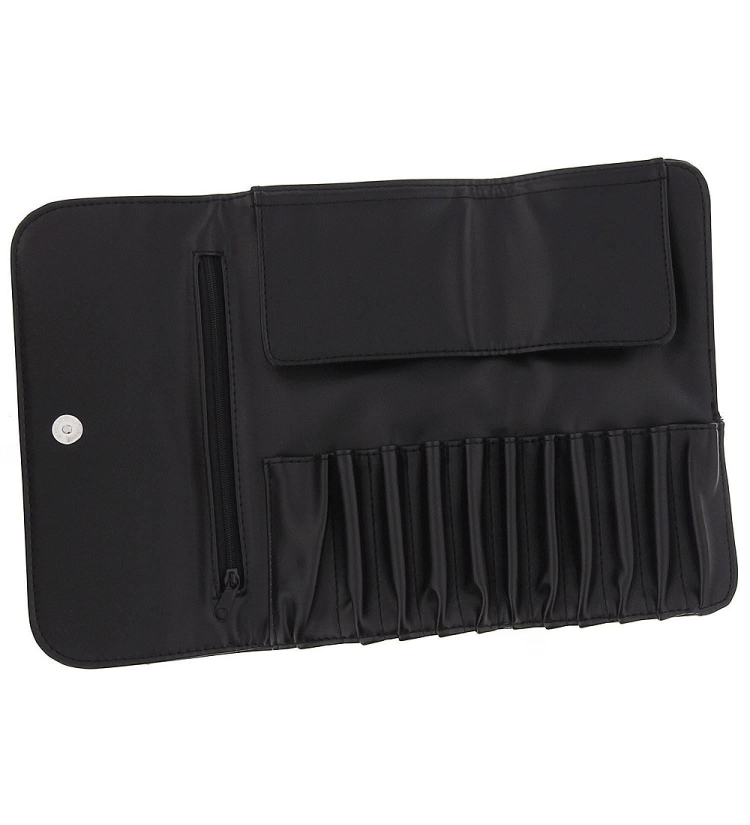 Kosmetex Empty Cosmetic Brush Bag for 11 Brushes - Black Imitation Leather Case with Zip Compartment - Buy Online on GoSupps.com
