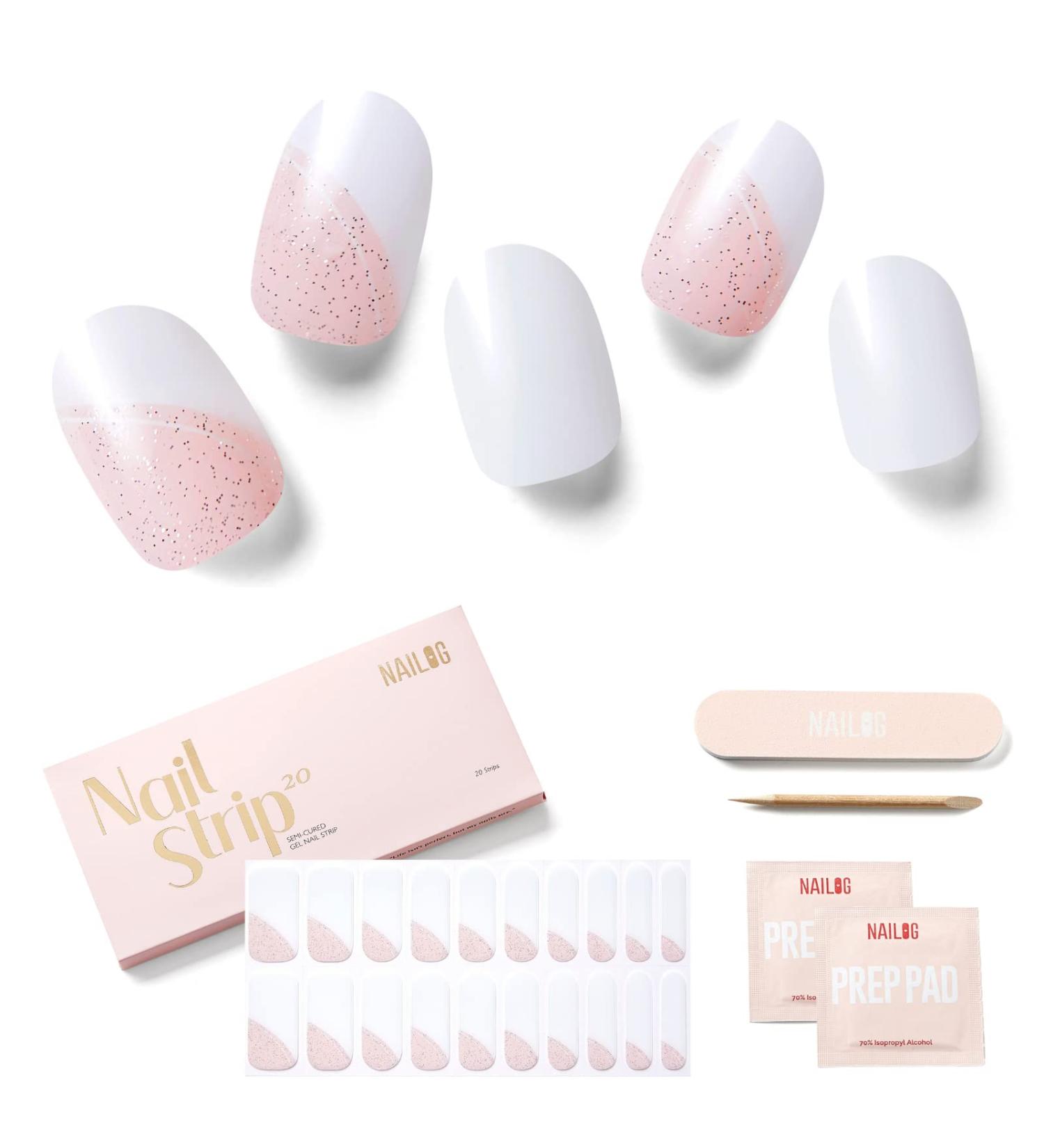 Nailog Nail Wraps - 20 Pcs Semi Cured Nail Polish Stickers for Long-Lasting Gel Finish Nail Art - Mademoiselle Collection - Buy Online on GoSupps.com