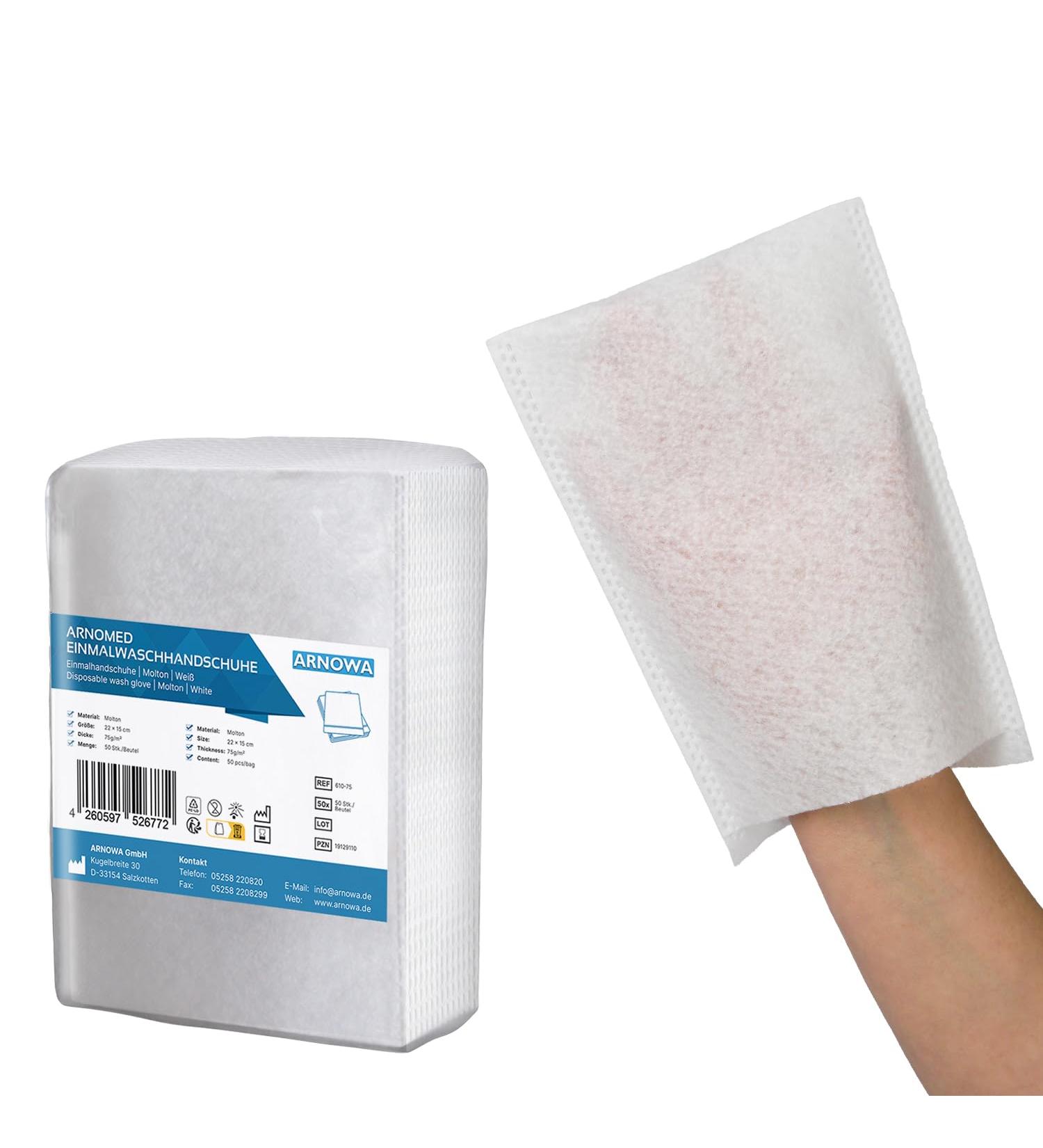 50 Arnomed Disposable Flap Wash Gloves - Soft Gentle Eco-Friendly for Baby Kids & Adults | 75g/m White Body Care - Buy Online on GoSupps.com