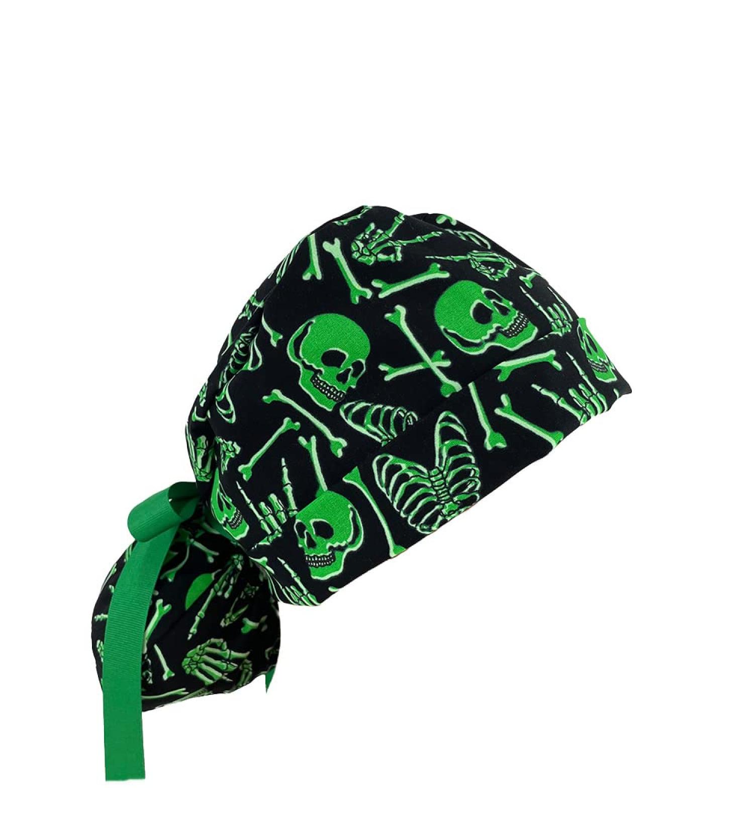 Glow in The Dark Skulls Ponytail Scrub Cap - Bouffant Surgical Hat for Women & Nurses - Buy Online on GoSupps.com